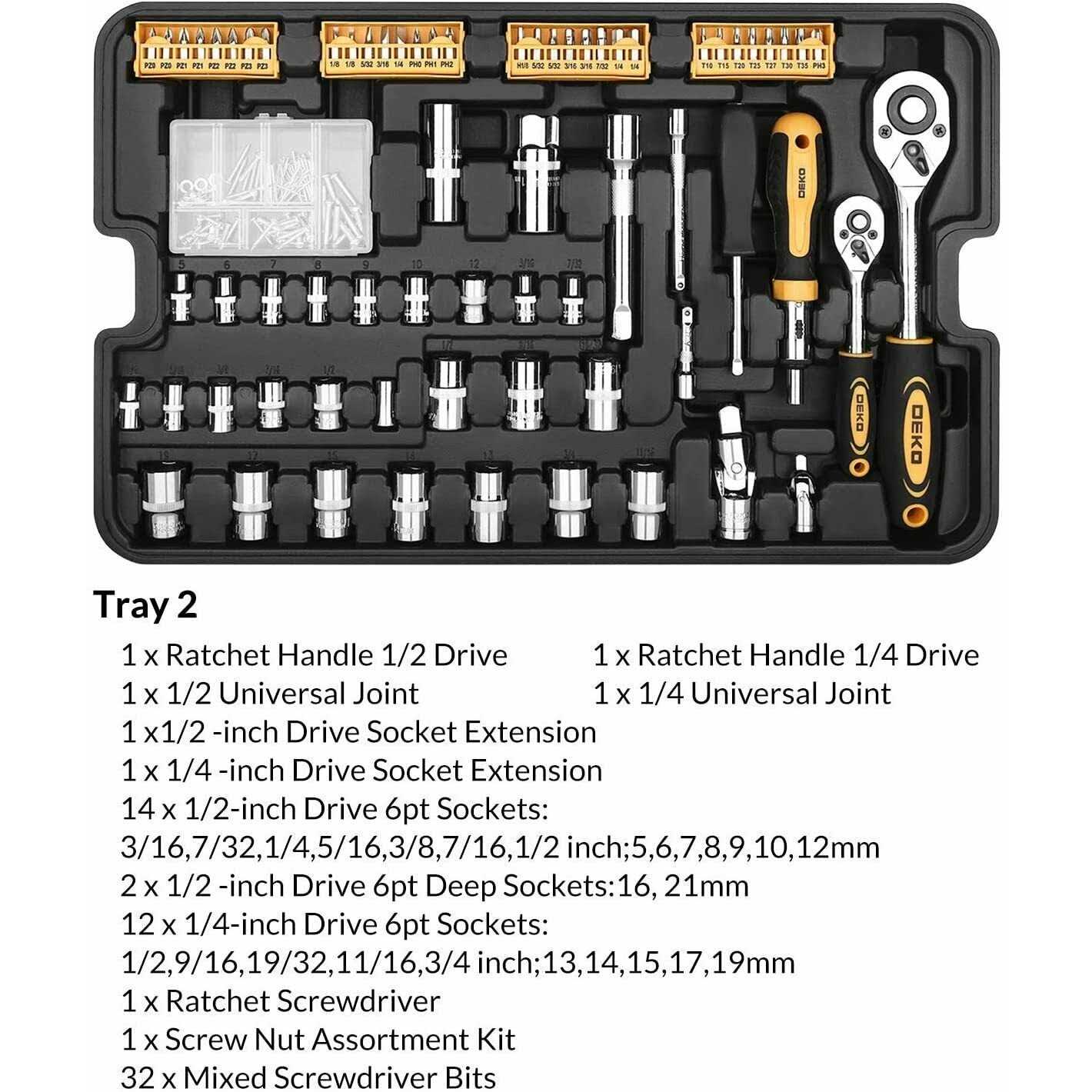 DEKOPRO 228 Piece Socket Wrench Auto Repair Tool Combination Package Mixed Tool Set Hand Tool Kit with Plastic Toolbox Storage Case - Inhomebuy
