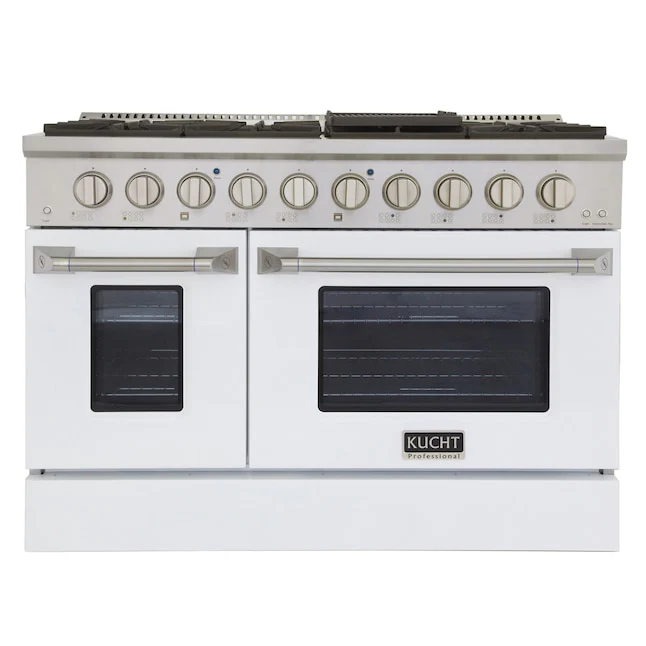 Kucht Professional 48 in. 6.7 cu ft. Natural Gas Range with White Door and Silver Knobs, KNG481-W - Inhomebuy