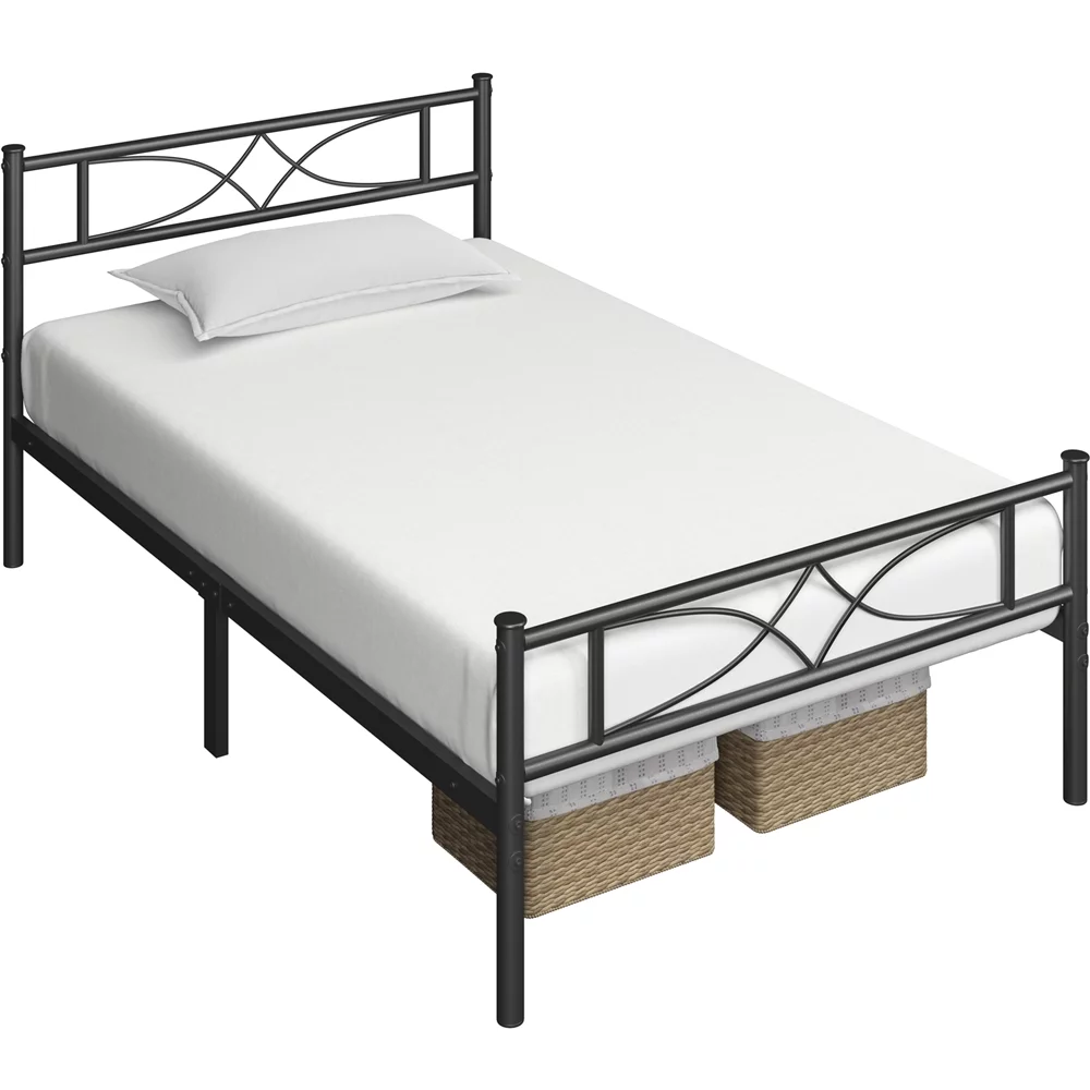 Topeakmart Metal Twin Bed Frame with Curved Design Headboard and Footboard, Black - Inhomebuy