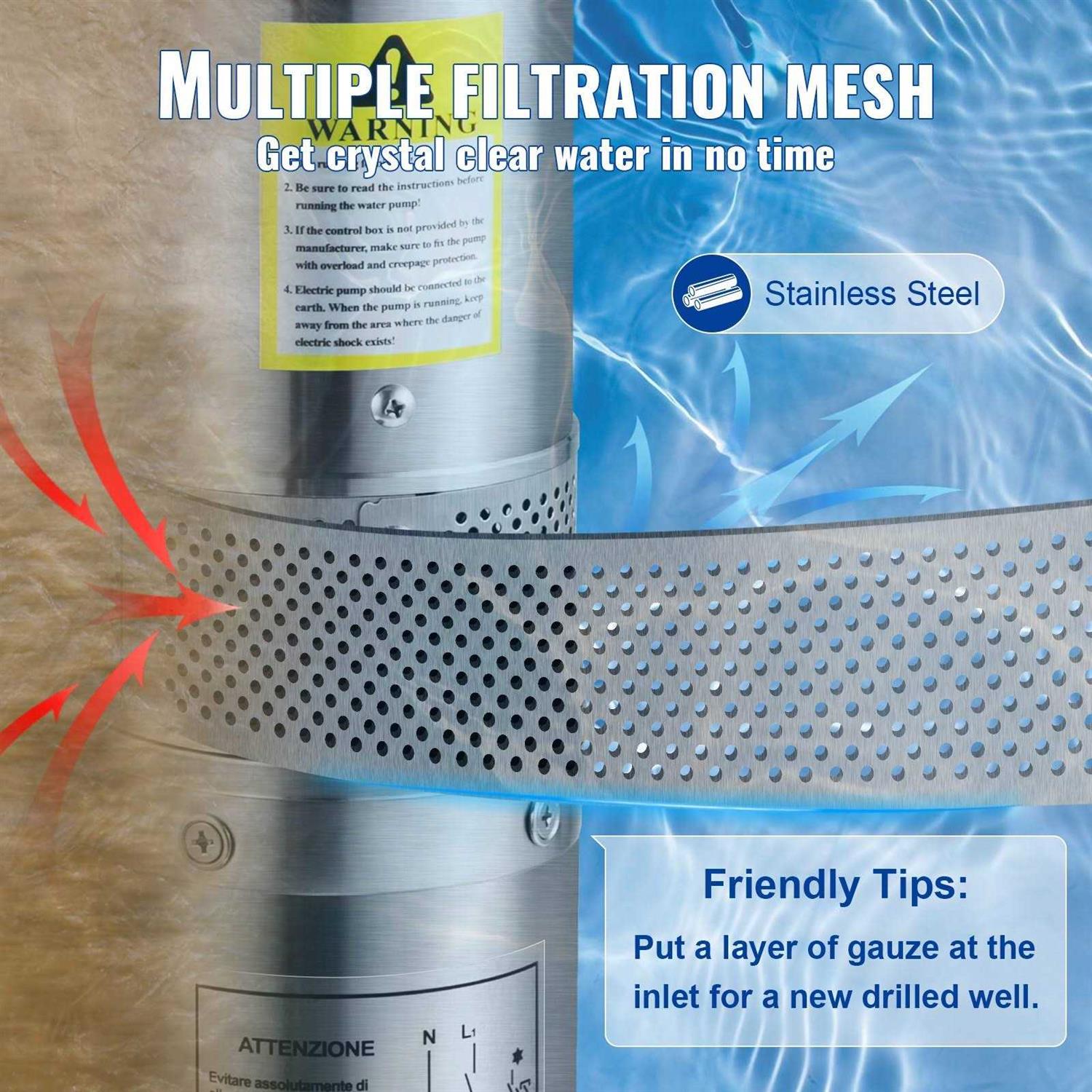 VEVOR Deep Well Submersible Pump 230V/60Hz 37GPM Head - Inhomebuy