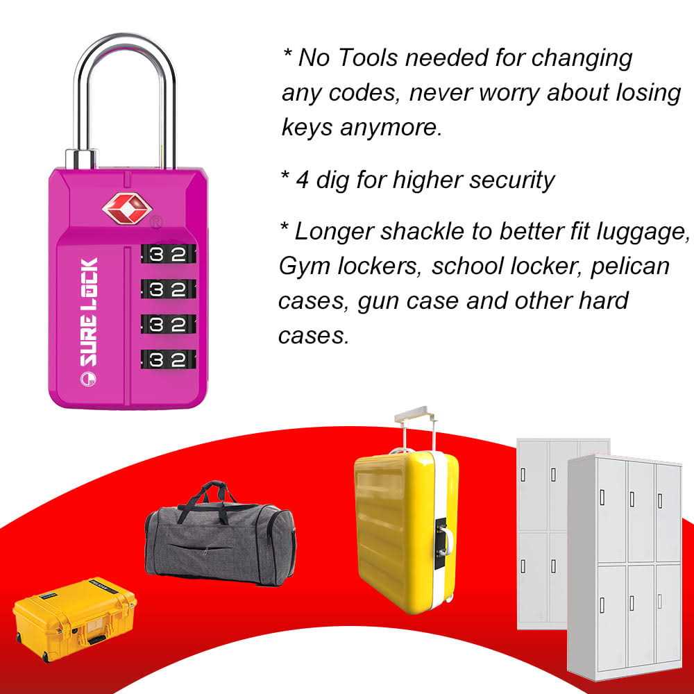 SURE LOCK Tsa Approved Travel Luggage Locks Open Alert Combination Lock for School Office Gym Locker,Toolbox - Inhomebuy