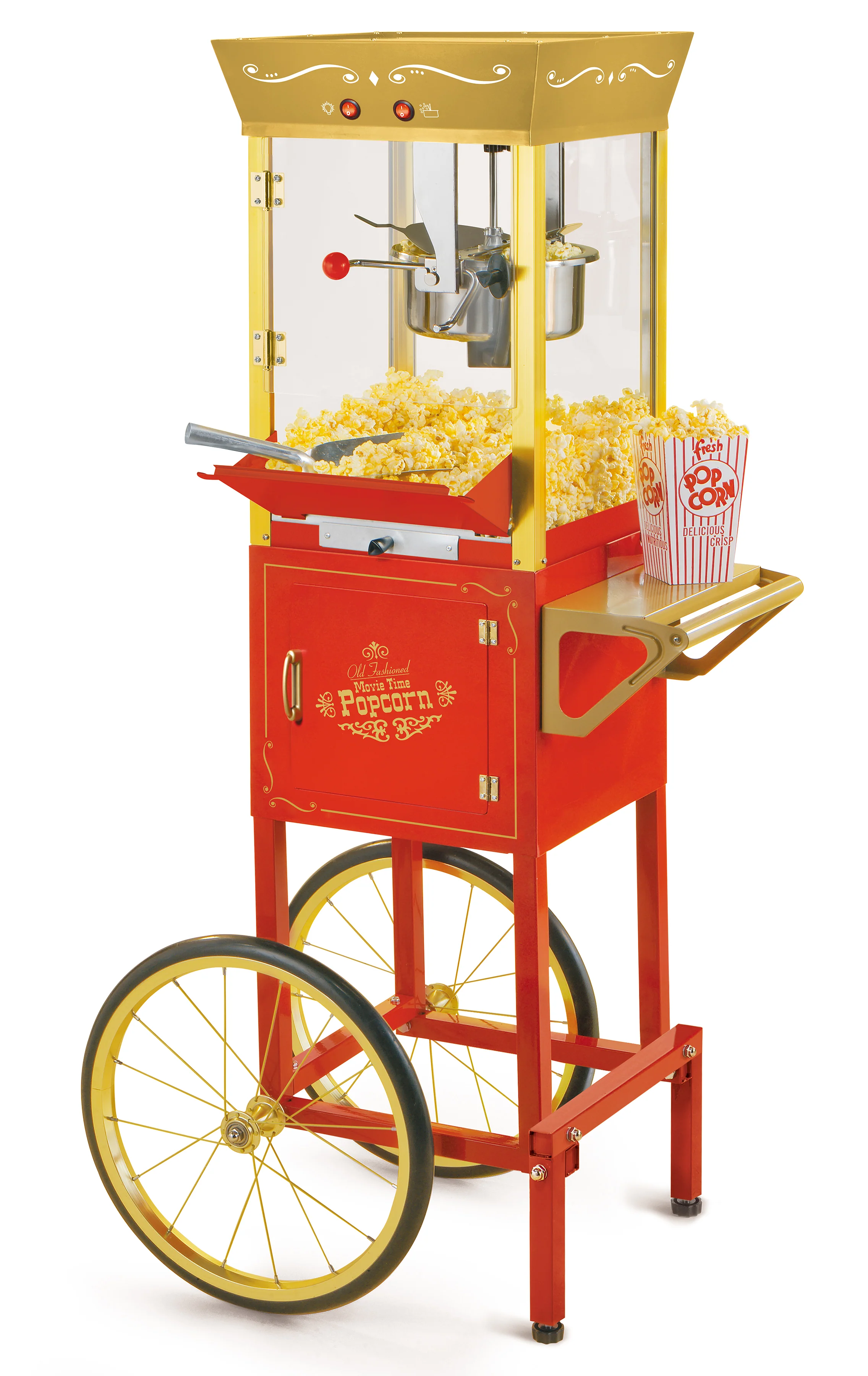Vintage Professional Popcorn Cart - 8-Ounce Kettle - 53 Inches Tall - Red & Gold - Inhomebuy