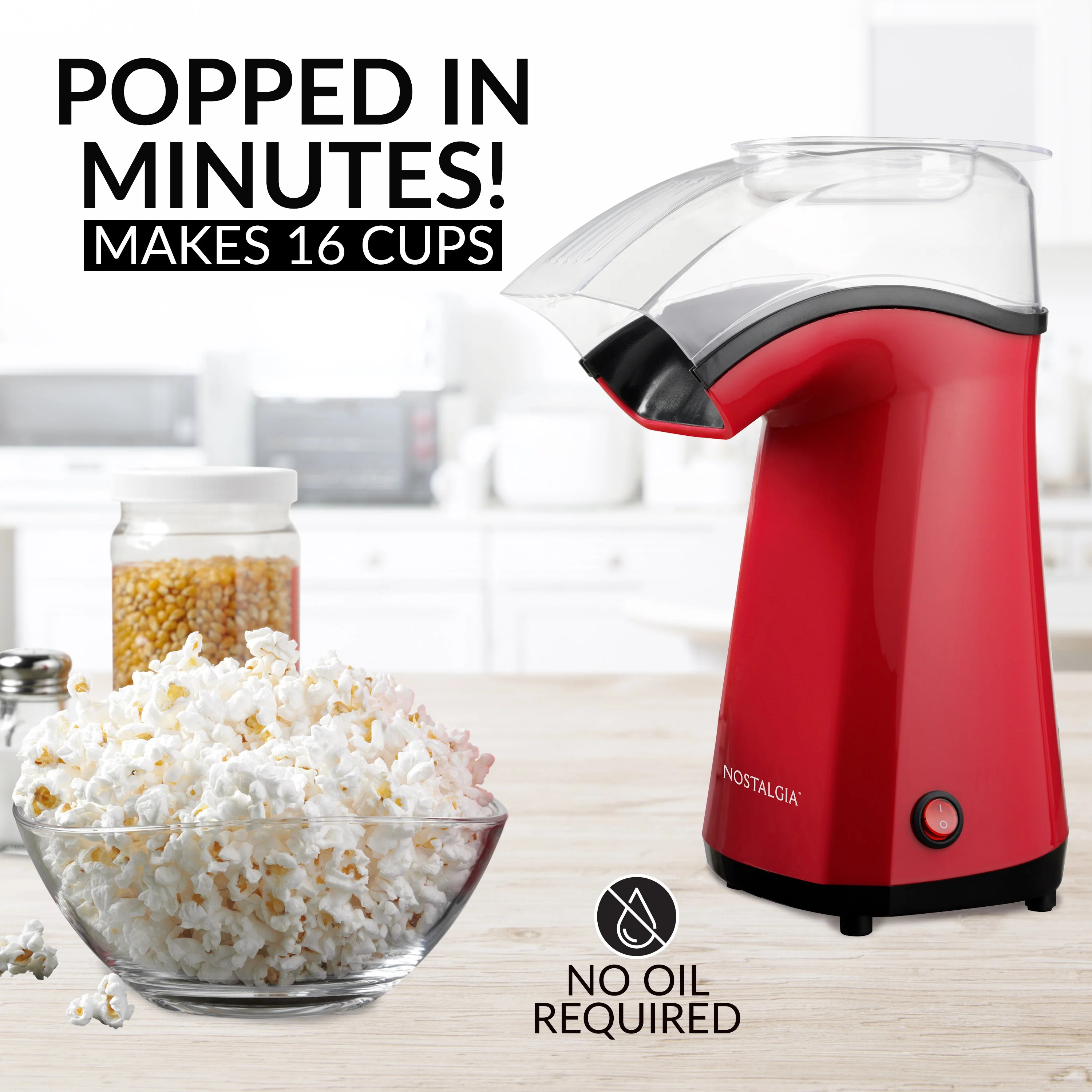 16-Cup Air-Pop Popcorn Maker, Red - Inhomebuy