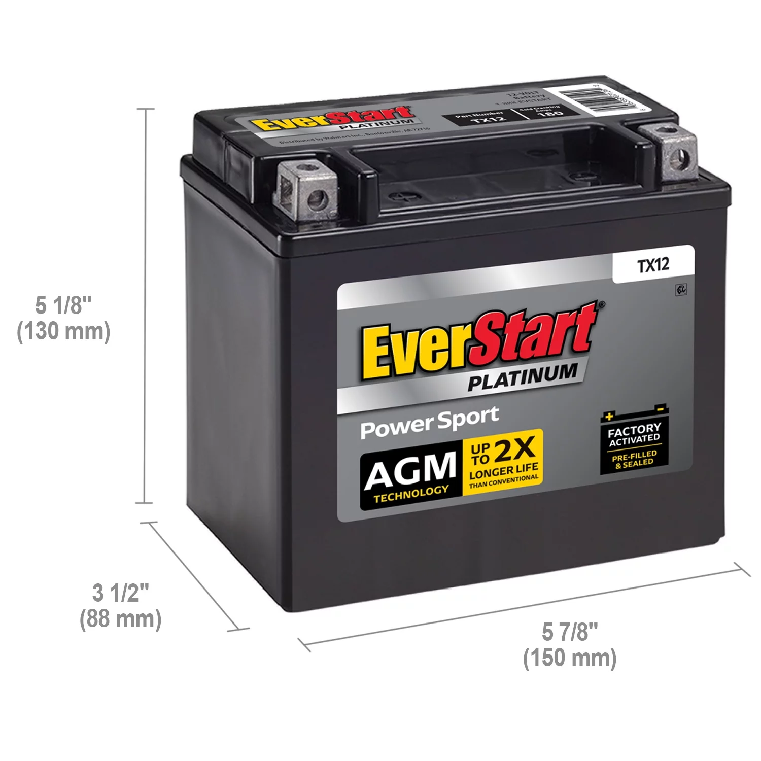 EverStart Premium BOXED AGM PowerSport Battery, Group Size TX12 12 Volt, 180 CCA - Inhomebuy