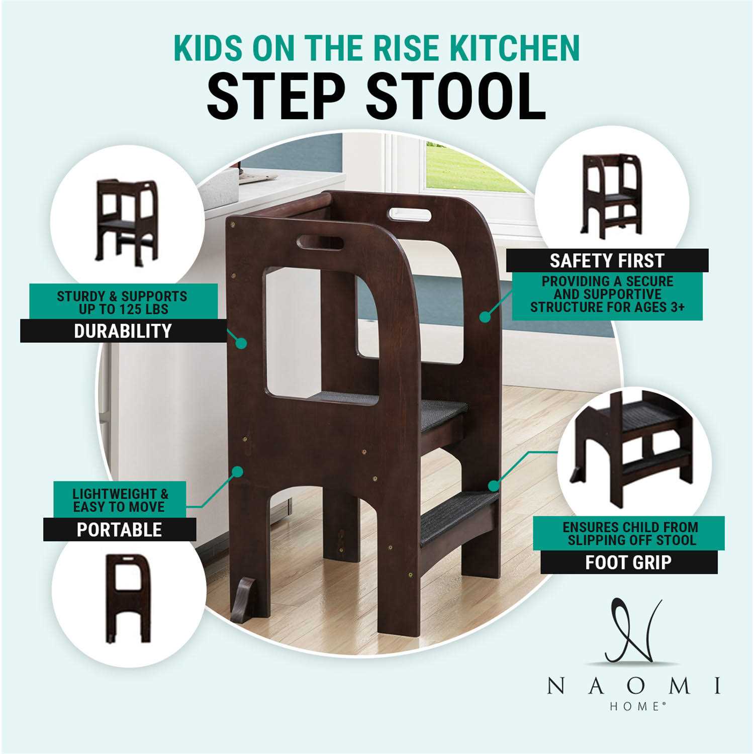 Naomi Home Stylish Steps for Little Kids On The Rise Kitchen Step Stool Chair - Inhomebuy