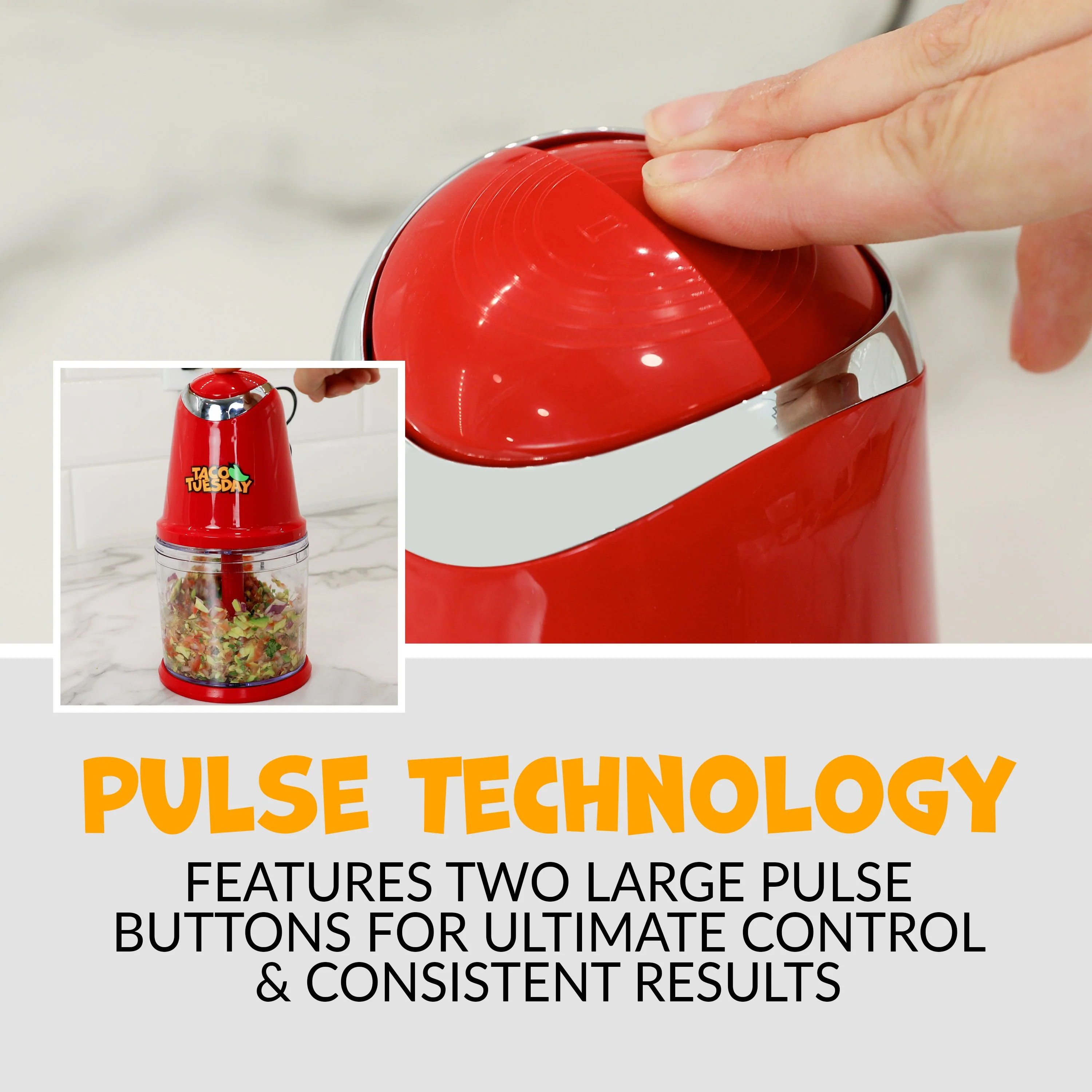 Taco Tuesday 2-Speed Salsa & Guacamole Chopper, 2 Cup Capacity - Inhomebuy