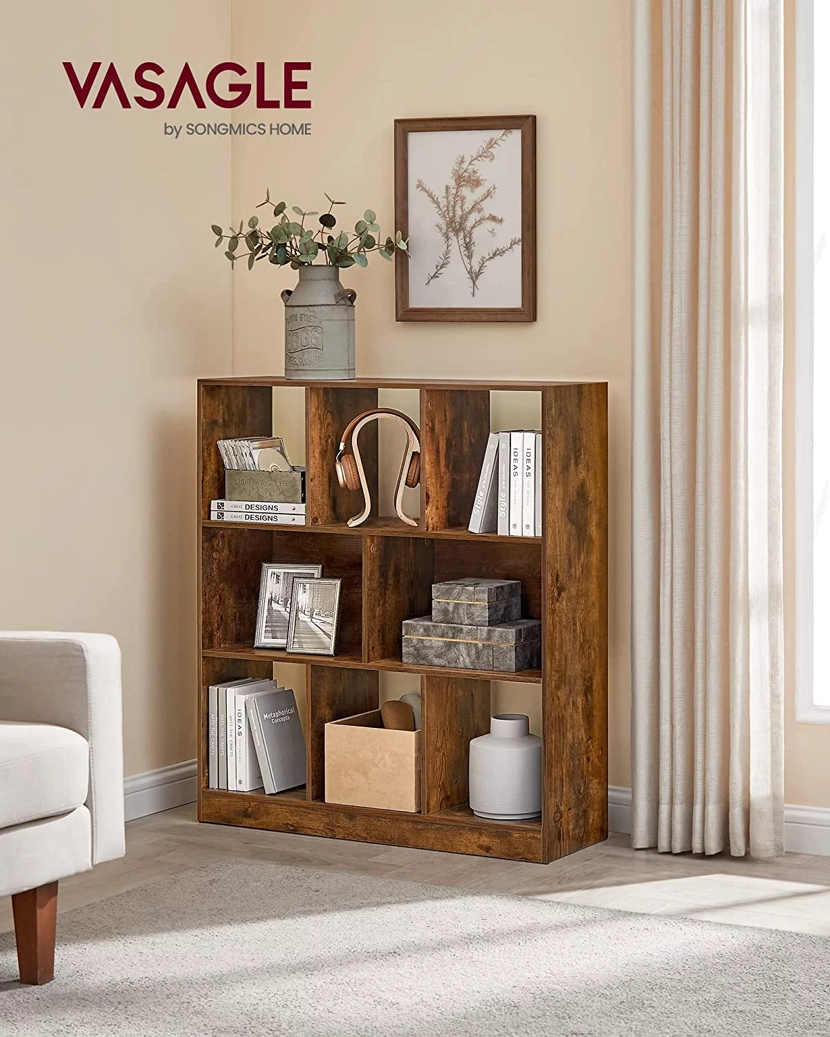 VASAGLE 8-Cube Storage Organizer Bookcase Book Shelf Storage Cabinet White - Inhomebuy