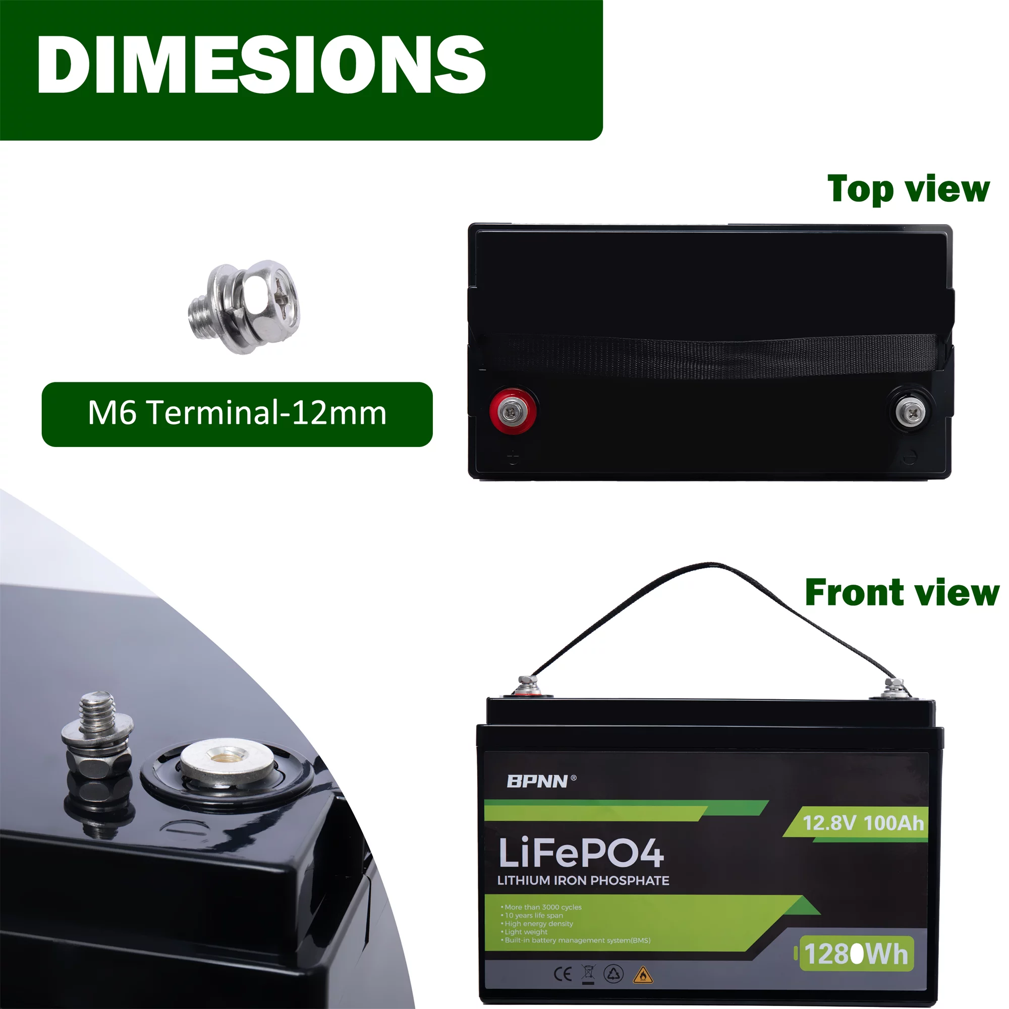 BPNN 12V 100Ah LiFePO4 Battery Long Cycles 12V Lithium Battery for RV Home Backup - Inhomebuy