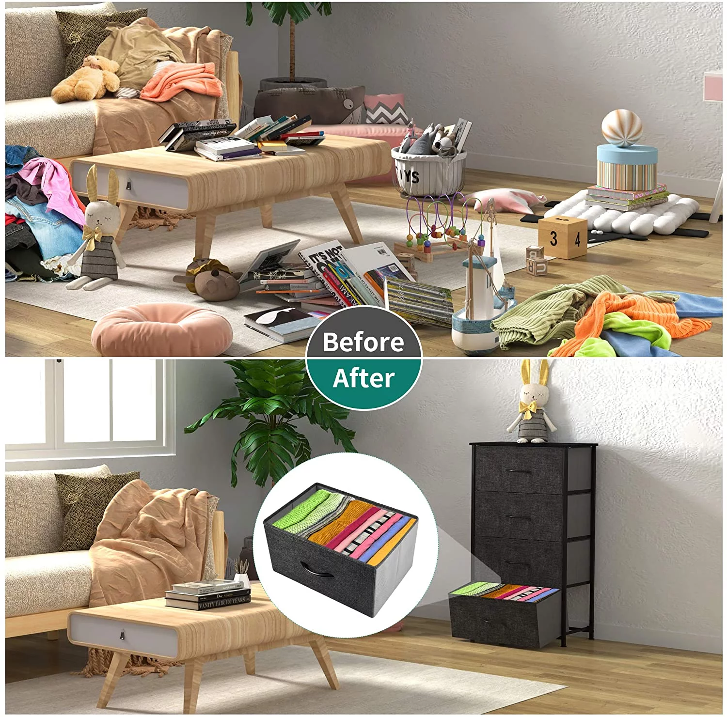 YINTATECH 4 Drawers Dresser Shelf Organizer Bedroom Bedside Storage Tower Black Grey - Inhomebuy