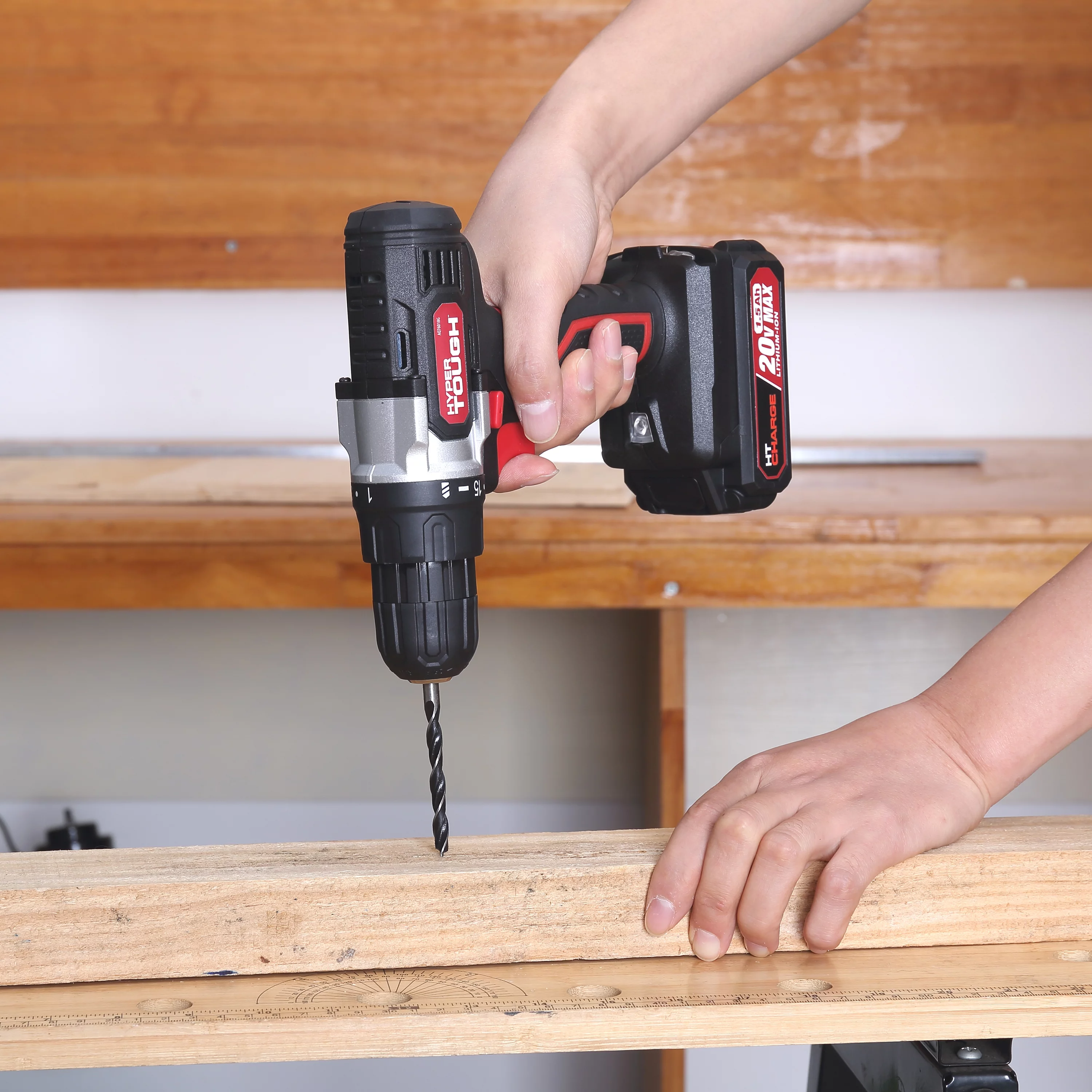 Hyper Tough 20V Max Lithium-Ion 3/8 inch Cordless Drill, 70-Piece Home Tool Set, 1.5Ah Lithium-Ion Battery & Charger, Bit Holder, & Storage Bag - Inhomebuy