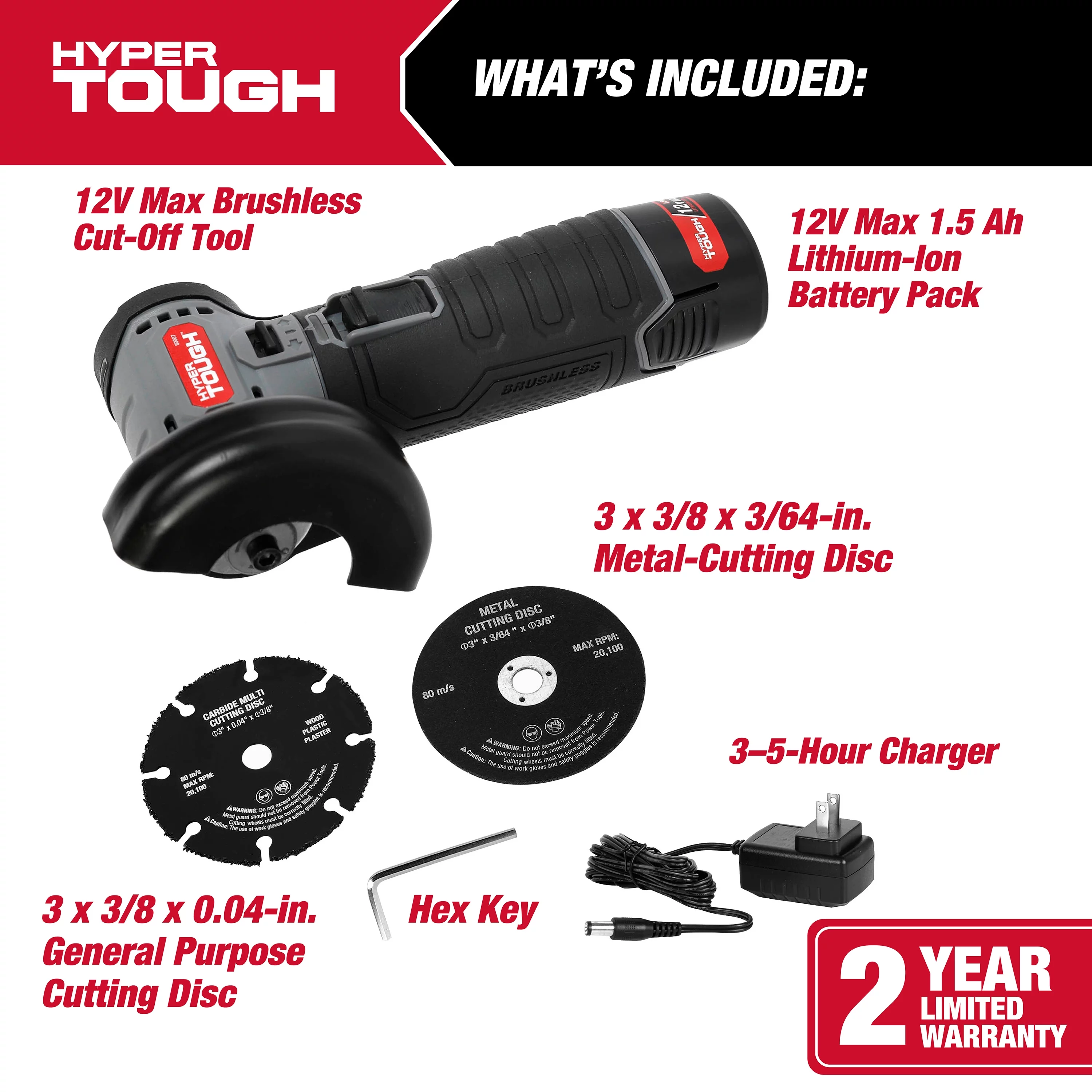 Hyper Tough 12-Volt Cordless Brushless Cut Off Tool, 80007 - Inhomebuy
