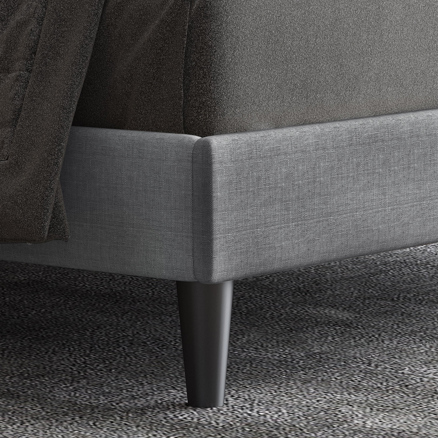 Allewie Queen Size Bed Frame Upholstered Platform Bed with Adjustable Headboard, Box Spring not Needed, Dark Grey - Inhomebuy