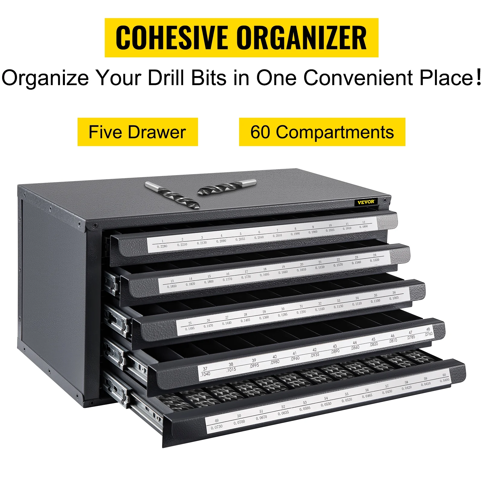 VEVOR Drill Bit Dispenser Cabinet, Five-Drawer Drill Bit Dispenser, 1/2
