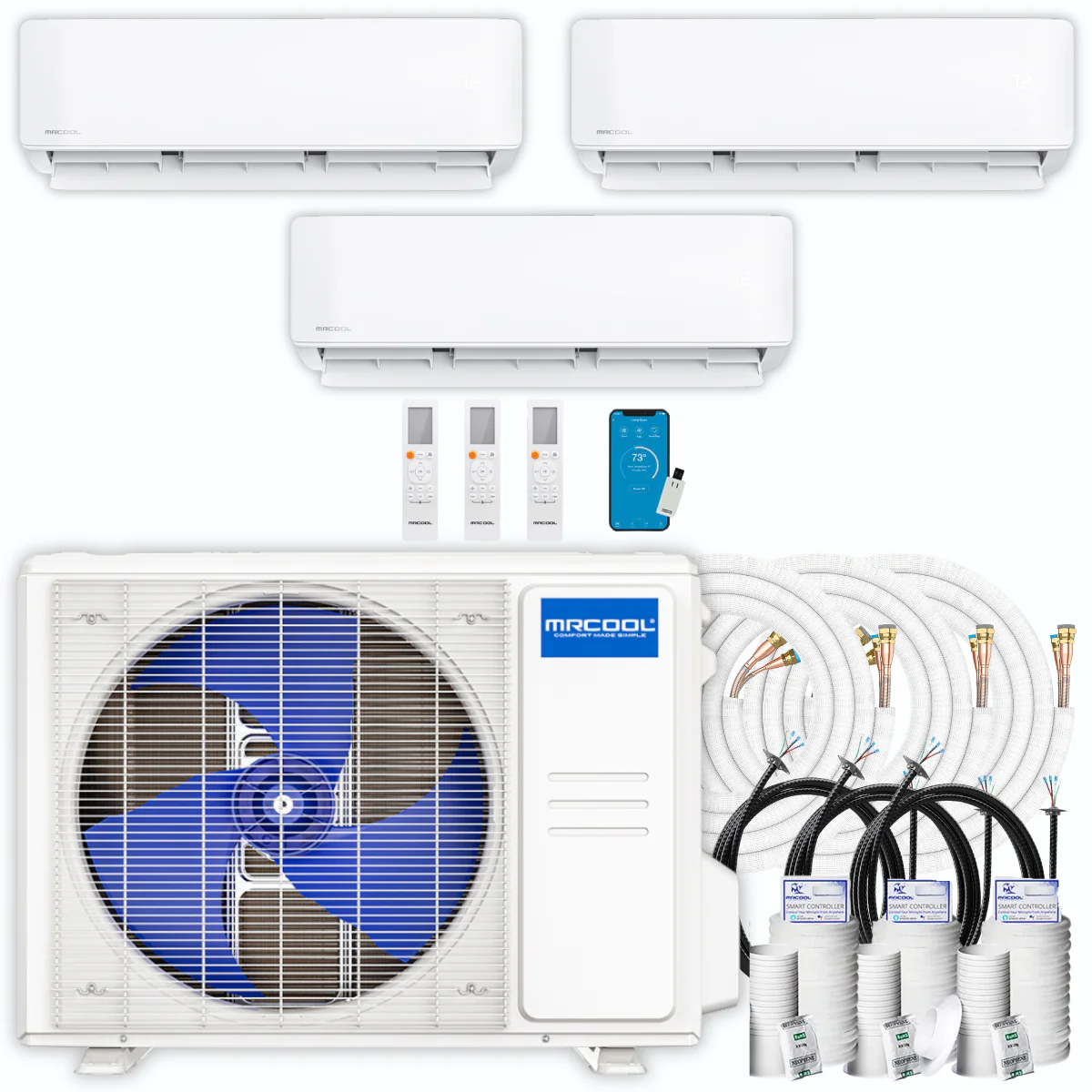 MRCOOL DIY Mini Split - 39,000 BTU 3 Zone Ductless Air Conditioner and Heat Pump with 16 ft. Install Kit, DIYM336HPW05C00 - Inhomebuy