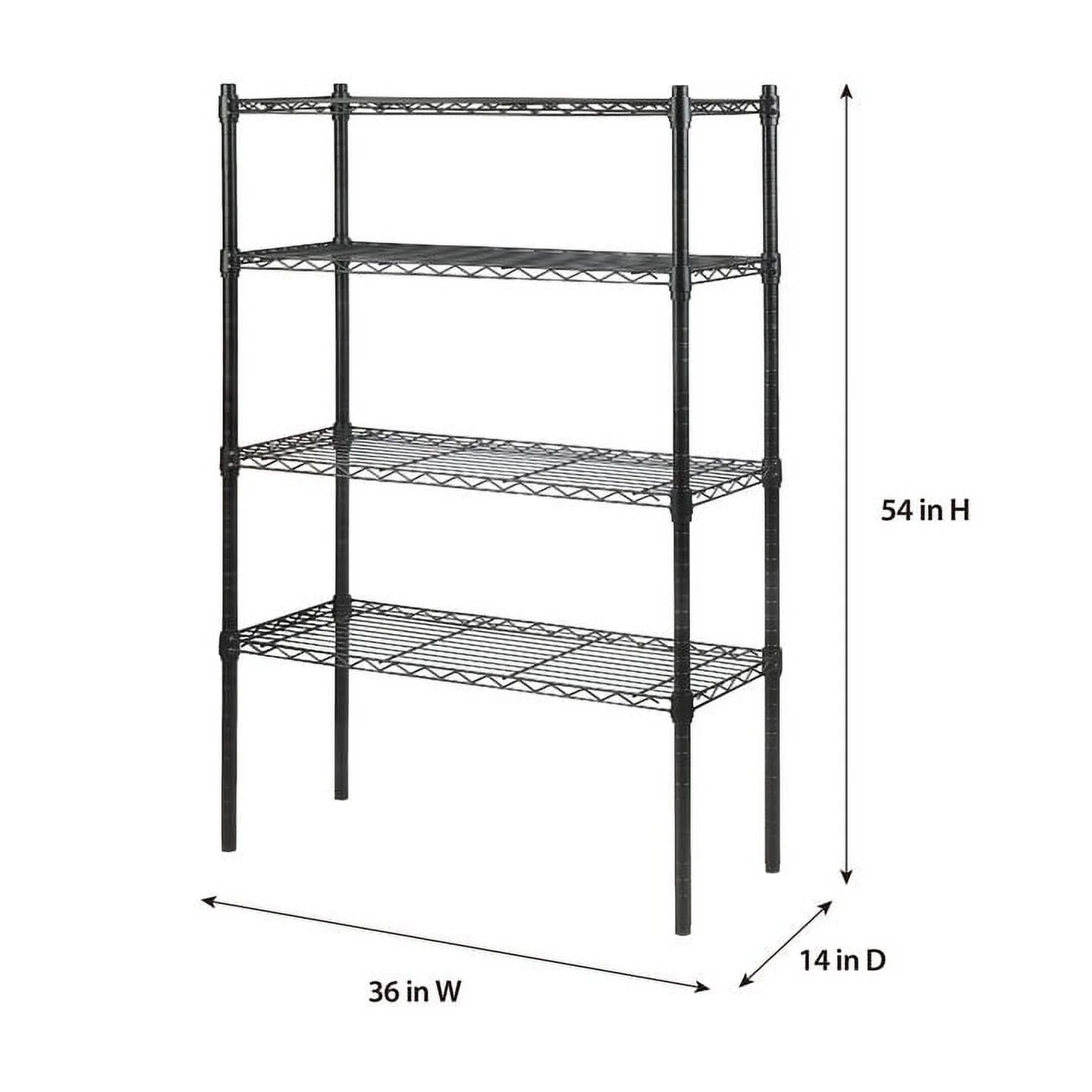 Hyper Tough 4 Tier Wire Shelf Unit, Black, 1400 lb. Capacity - Inhomebuy