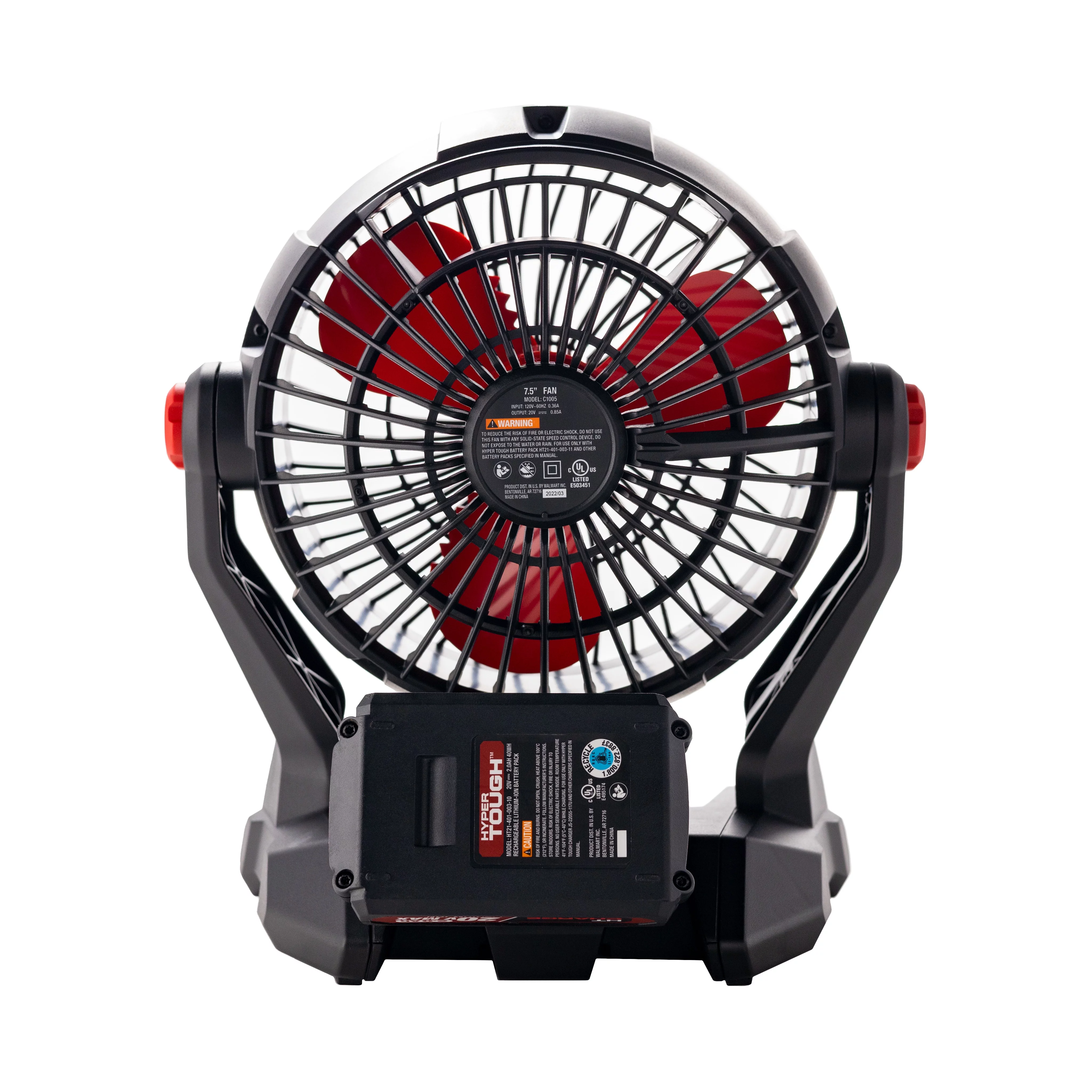 Hyper Tough 7.5 in. Cordless Fan with Hybrid Power,with 2.0Ah Lithium-Ion Battery Pack Powered,C1005 - Inhomebuy