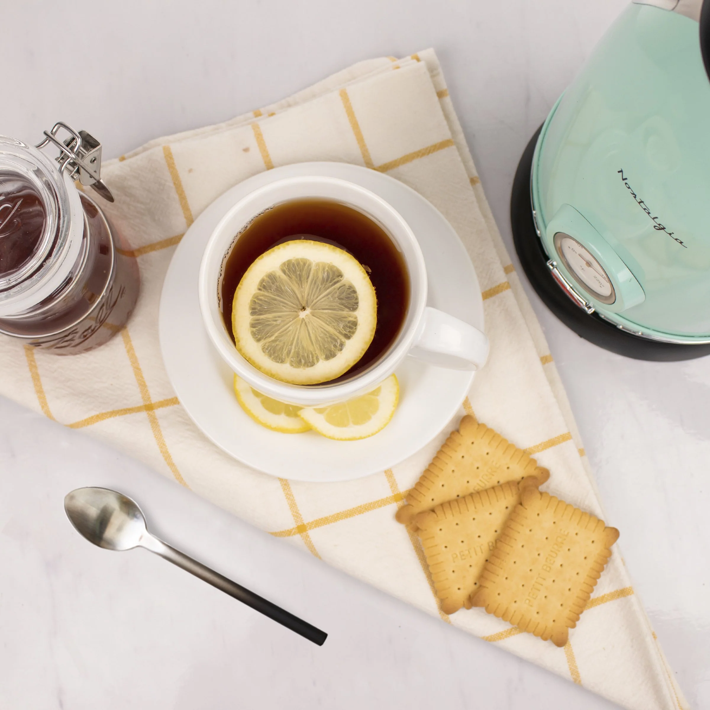 Retro 1.7-Liter Stainless Steel Electric Water Kettle with Strix Thermostat, Aqua - Inhomebuy