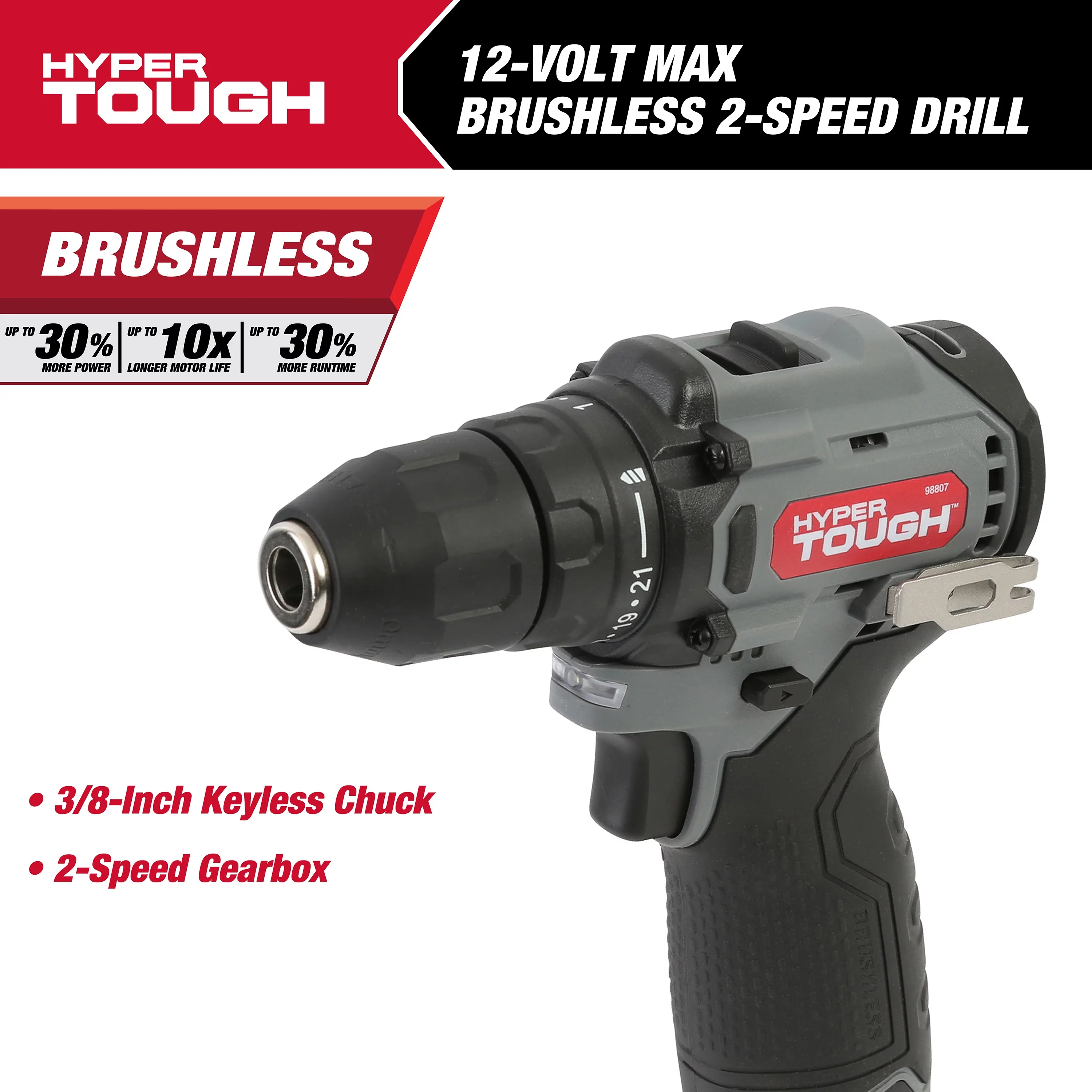 Hyper Tough 12V Max* Lithium-Ion Brushless 2-Speed 3/8-Inch Drill Driver with 1.5Ah Battery & Charger, 98807 - Inhomebuy