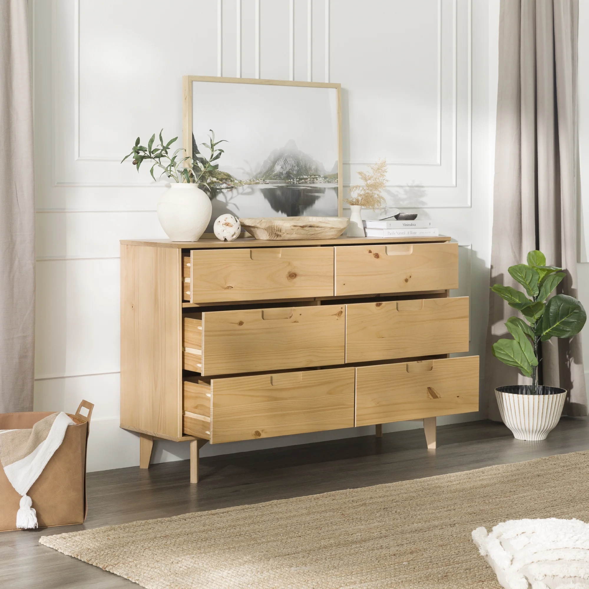 Walker Edison Sonoma 6-Drawer Solid Wood Caramel Dresser - Inhomebuy