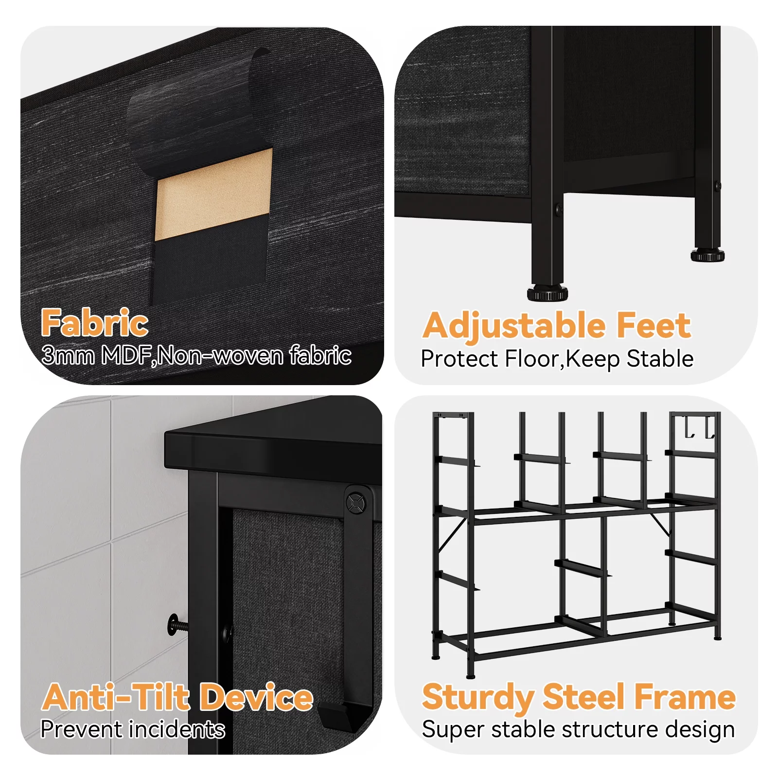 Zzistar 10 Drawers Dresser, Wood Top Dresser Chests of Drawers Storage Organizer Unit with Fabric Drawer - Inhomebuy