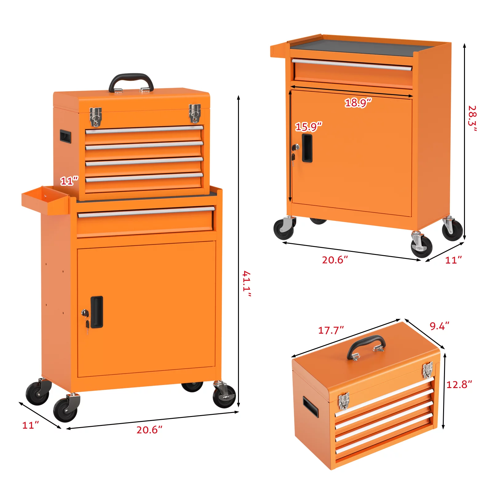 5-Drawer Big Rolling Tool Chest,Tool Storage Cabinet with Lockable Drawers, Mobile Steel Toolbox for Workshop and Mechanics Garage (Orange) - Inhomebuy