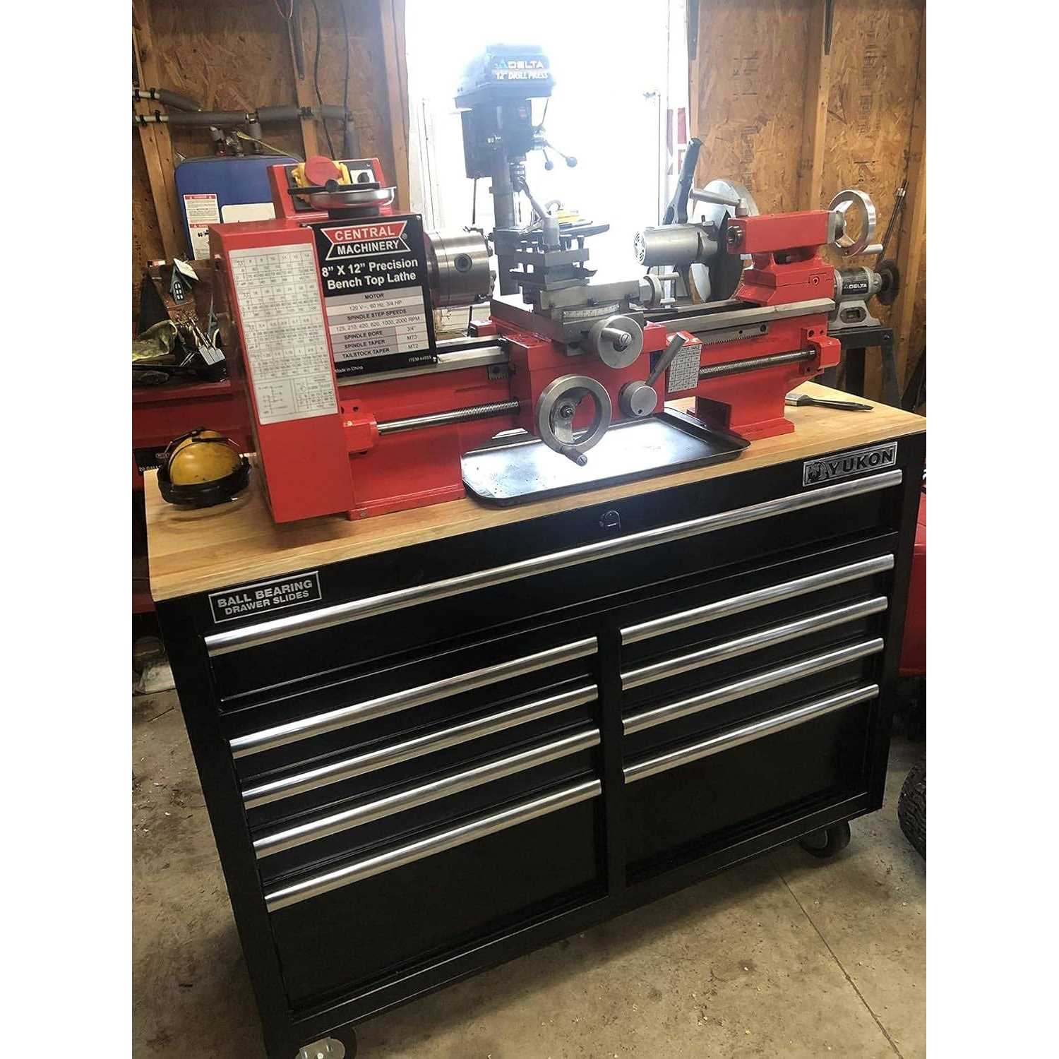 Yukon 46 in. 9-Drawer Mobile Storage Cabinet with Solid Wood Top - Inhomebuy