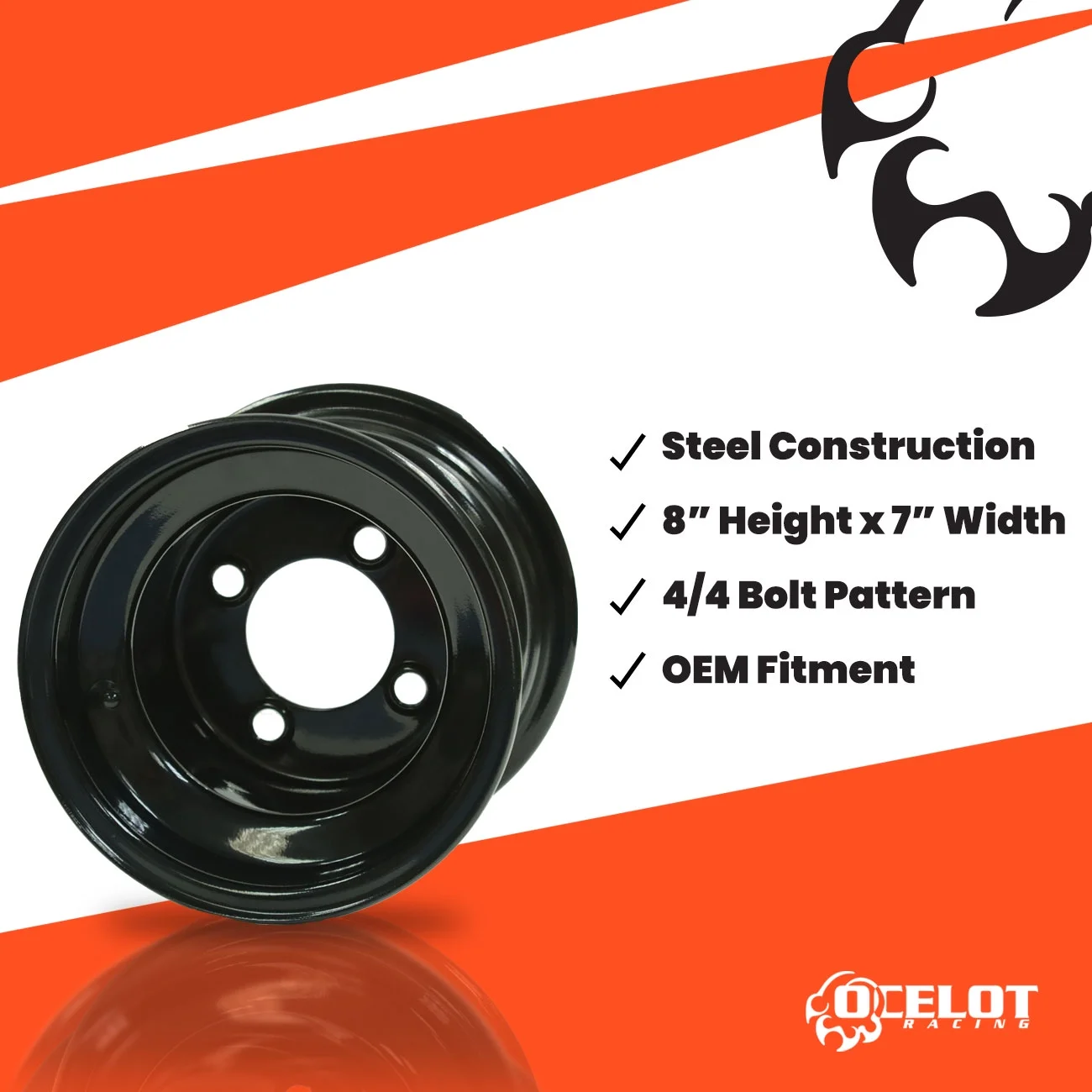 Black 8x7, 4/4, 2.5+4.5 Ocelot Steel Wheel - 847-8722-017 - Inhomebuy