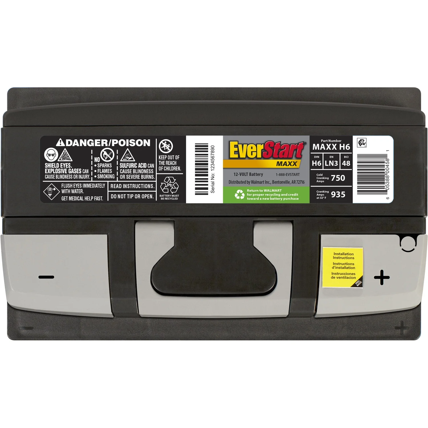 EverStart Maxx Lead Acid Automotive Battery, Group Size H6 / LN3 / 48 12 Volt, 750 CCA 115 RC - Inhomebuy