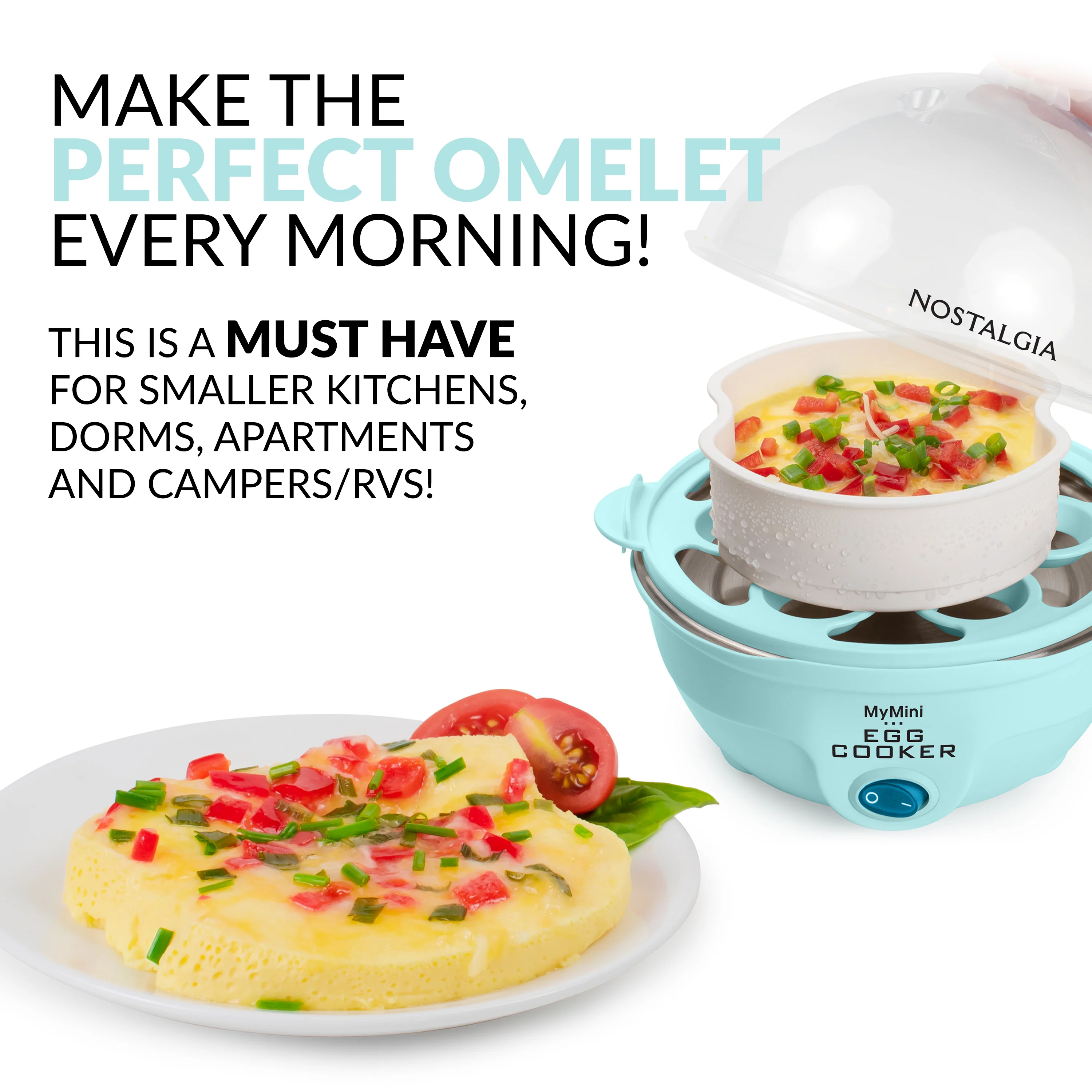 Retro Premium 7-Egg Capacity Electric Egg Cooker, Aqua - Inhomebuy