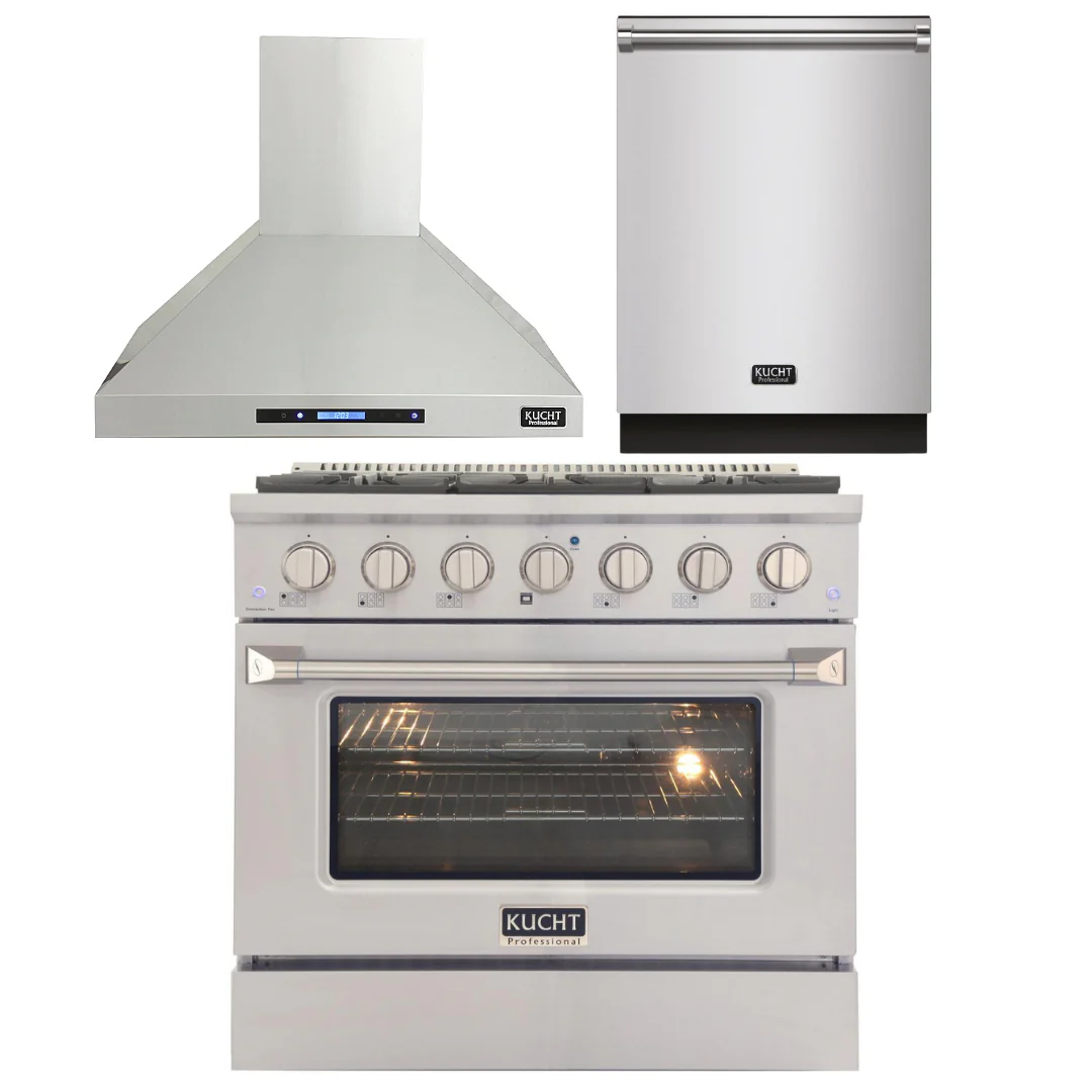 Kucht Professional 36 in. 5.2 cu ft. Natural Gas Range, Range Hood & Dishwasher Package, AP-KNG361-S-2 - Inhomebuy