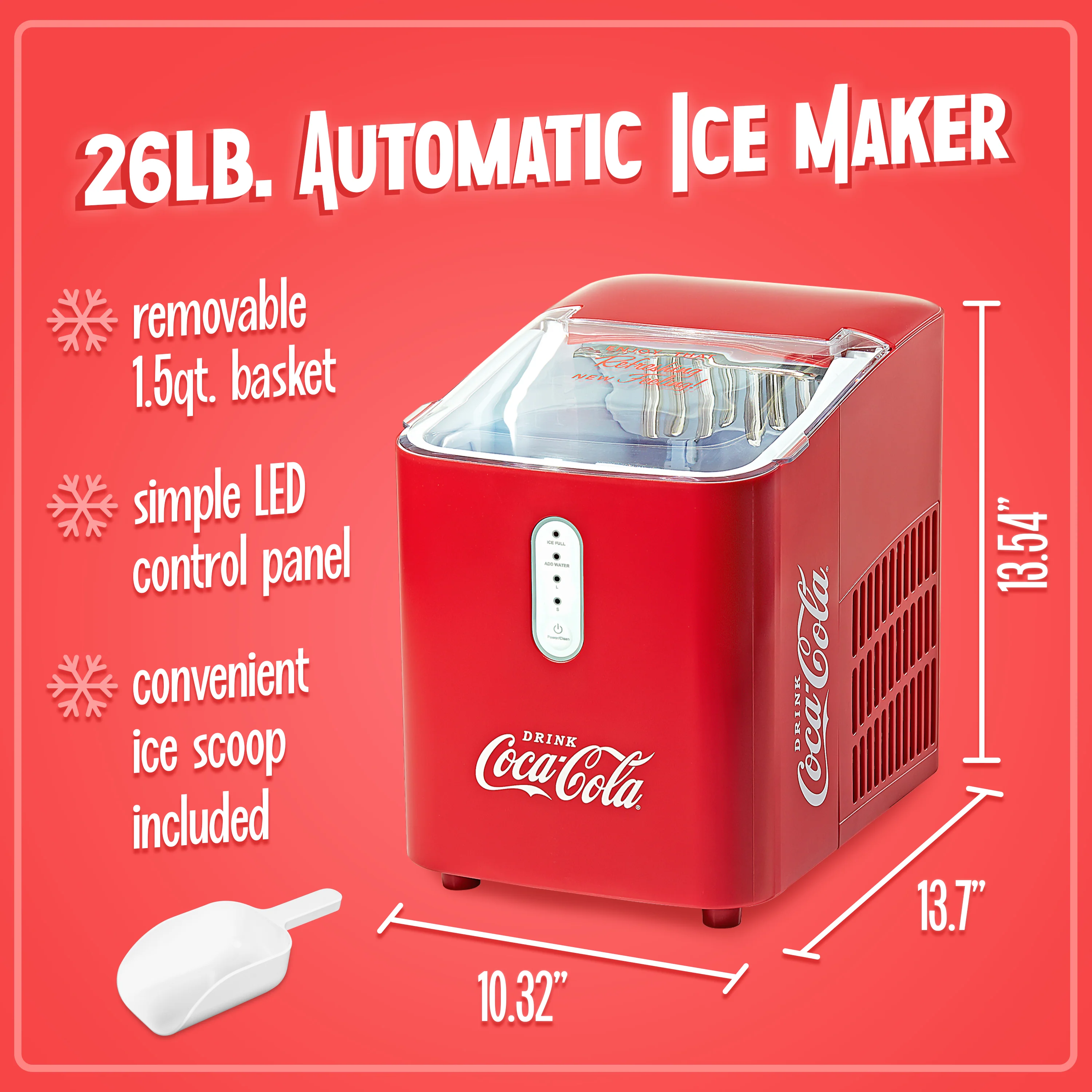 Coca-Cola Self Cleaning 26-Pound Automatic Ice Maker - Inhomebuy