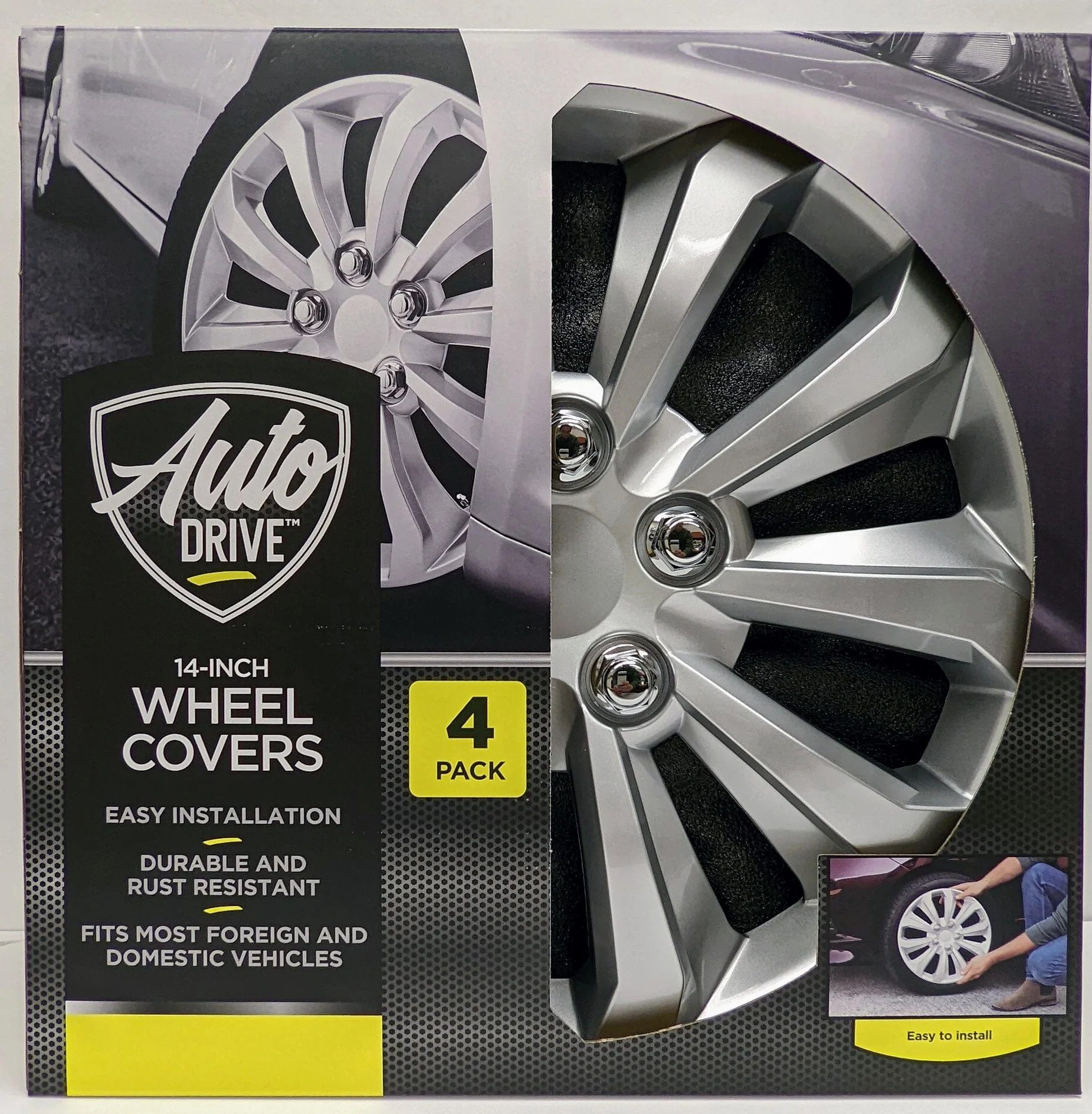 14-inch Wheel Cover in Silver Finish, Auto Drive Brand, Manufacturer Part Number KT1061-14S/L - Inhomebuy