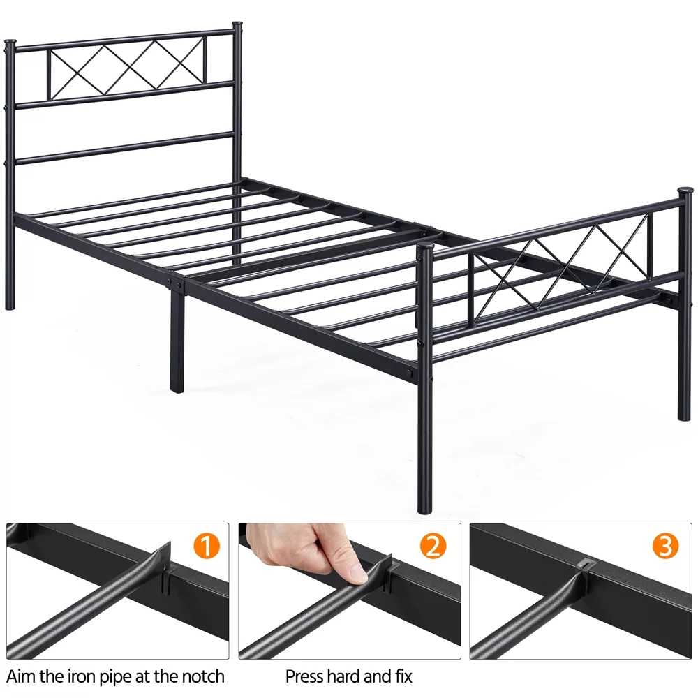 Topeakmart Metal Slatted Bed Frame with Headboard Footboard, Twin, Black - Inhomebuy