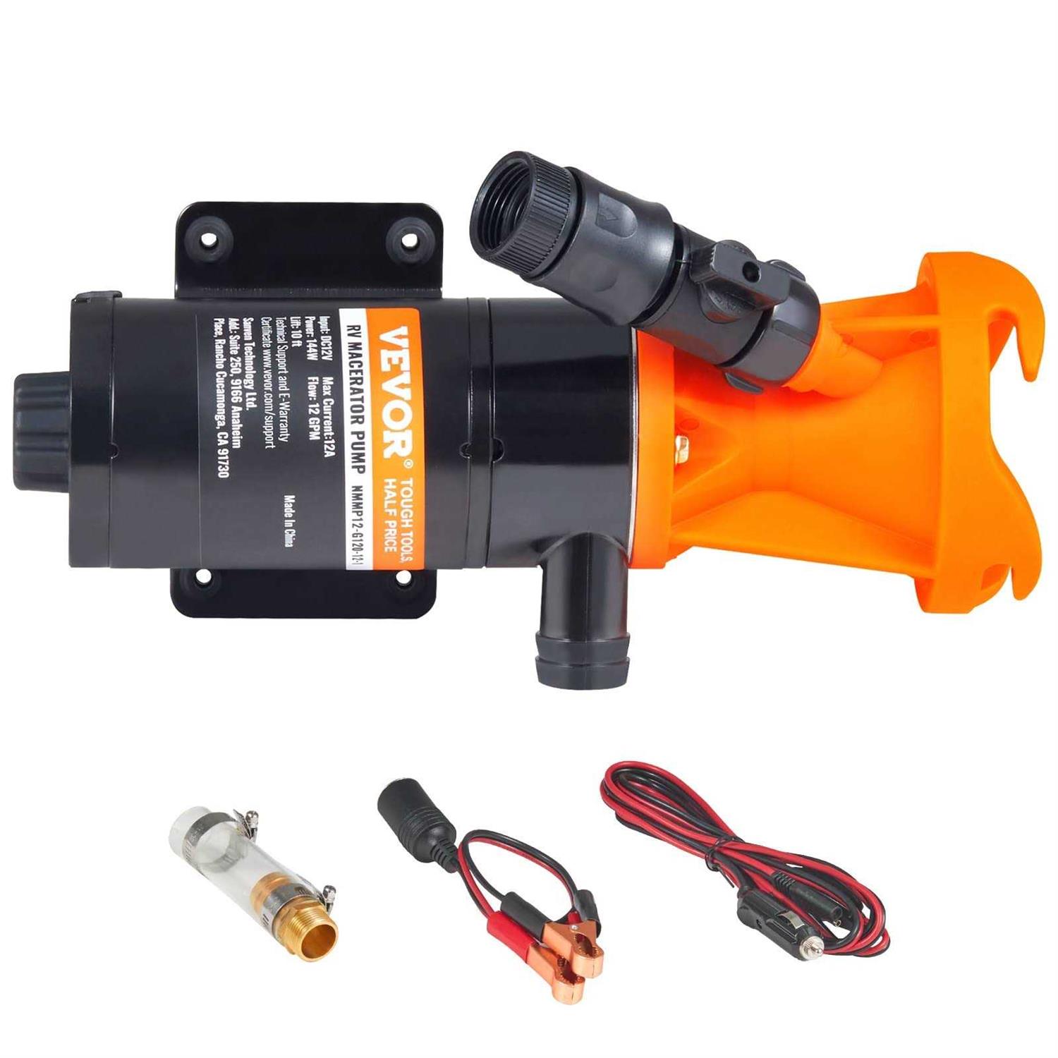VEVOR RV Macerator Pump 12V 12GPM Self-priming Water Waste Pumps w/RV Connector & Hose FCJZBZLD12GPM9UO0V9 - Inhomebuy