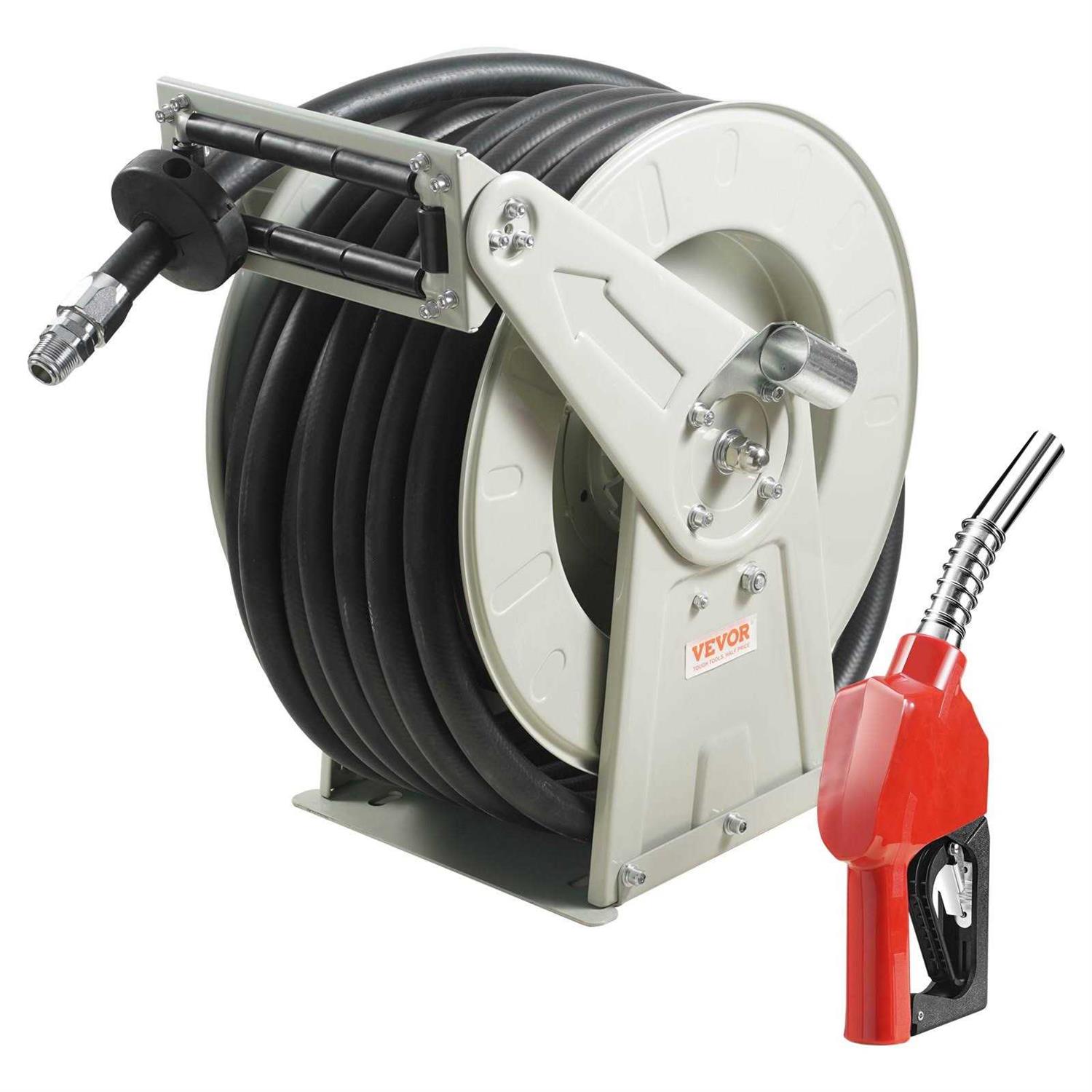 VEVOR Fuel Hose Reel 1 x 33′ Extra Long Retractable Diesel Hose Reel Heavy-Duty Carbon Steel Construction with Automatic Fuel Nozzle Nbr Rubber - Inhomebuy