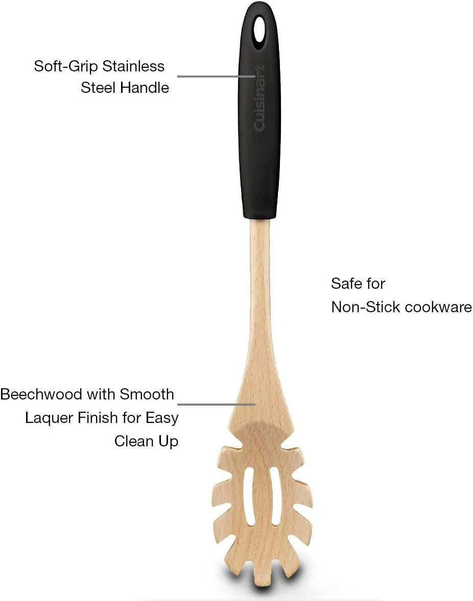 Cuisinart Pasta Server: w/ soft grip nonslip silicone handle, Beechwood Fusion collection | CTG-SBEW-PSC - Inhomebuy