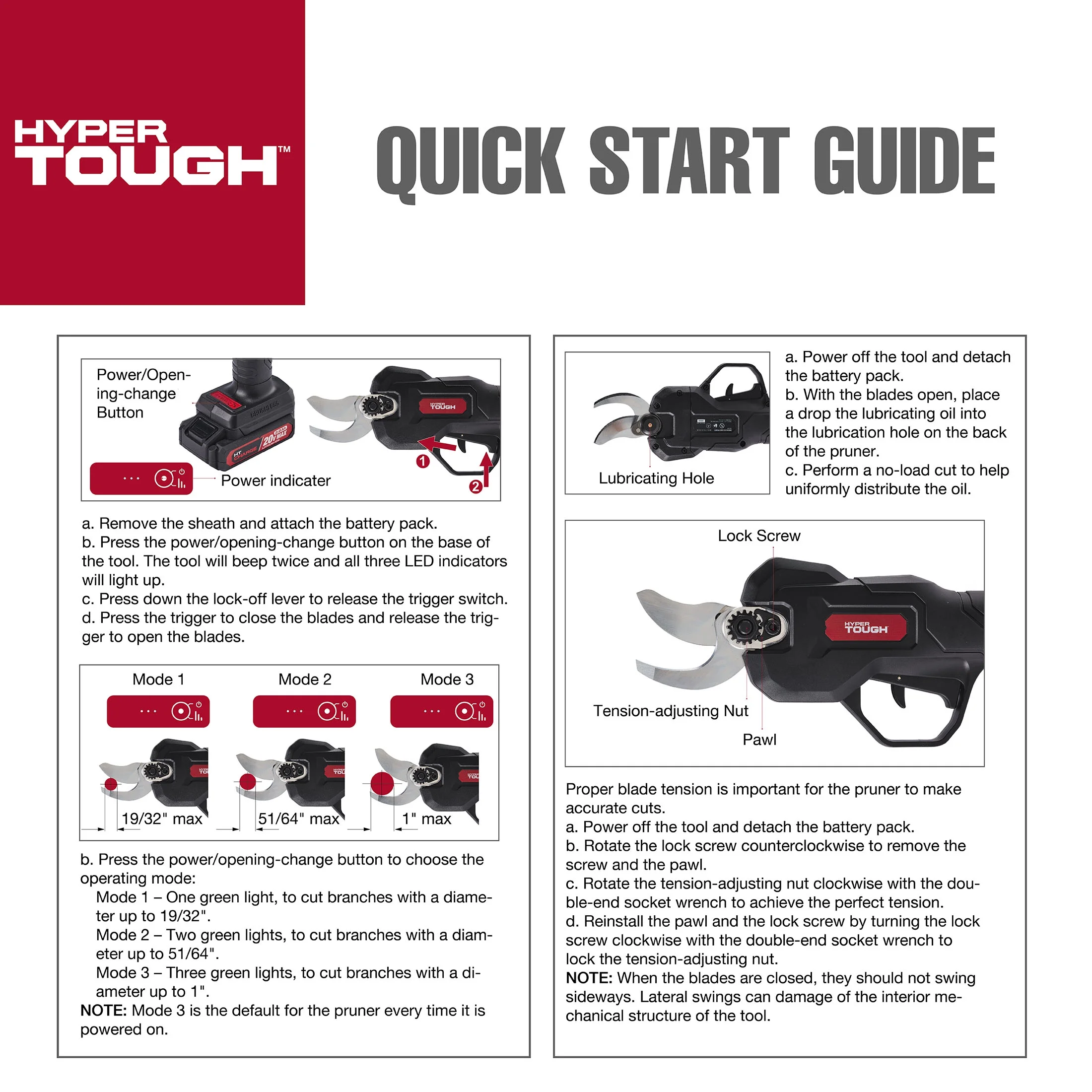 Hyper Tough 20V 2.0Ah Brushless Pruning Shear, HT14-401-003-06 - Inhomebuy