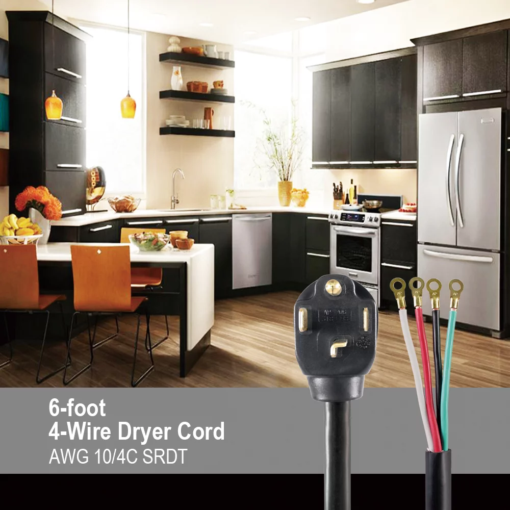 Hyper Tough 6FT 10AWG 4 Prong Black Dryer Appliance Cord - Inhomebuy