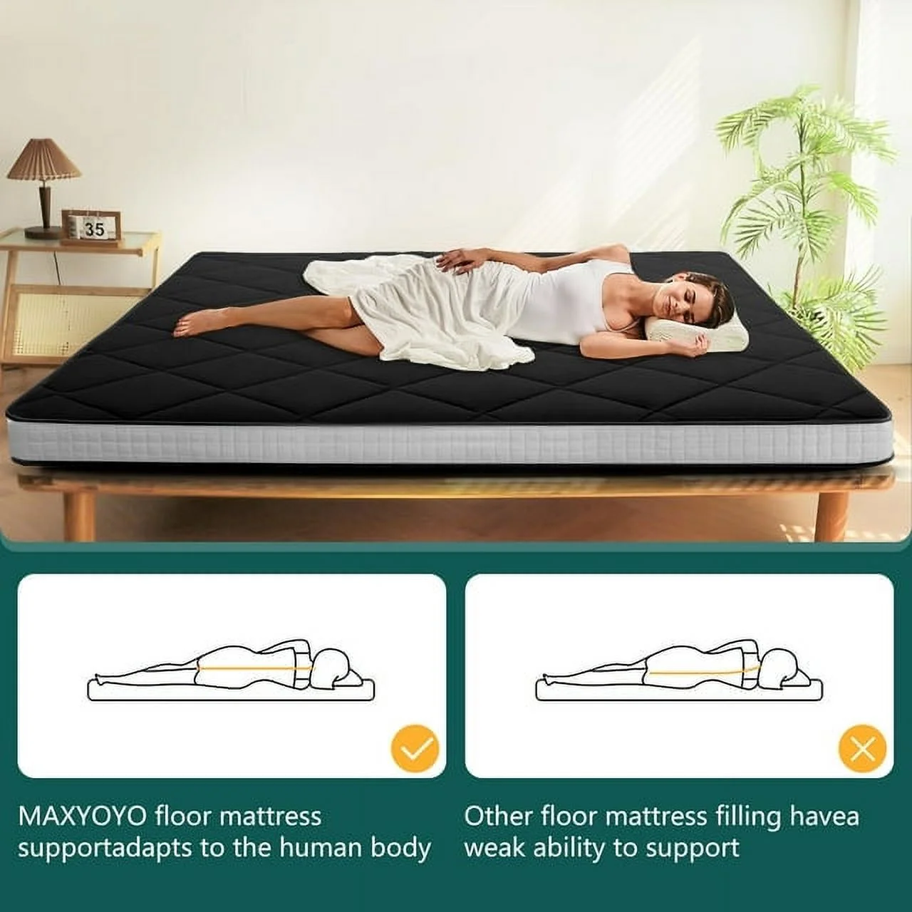 ABORON Japanese Floor Mattress, Upgraded Reversible Winter Futon Mattress Foam Mattress, 4