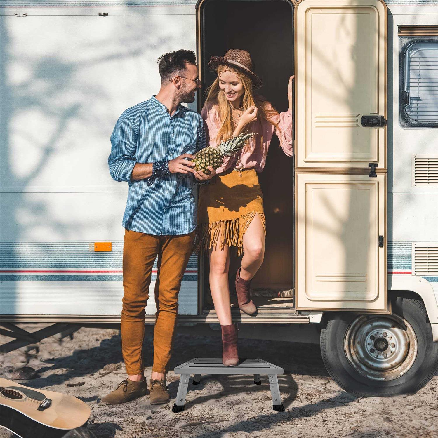 Depsunny Adjustable Height Aluminum Rv Step, Stable Foldable Platform Step Stool, Supports Up To 1,000 Lb, Non-Slip Rubber Feet And Platform Mat - Inhomebuy