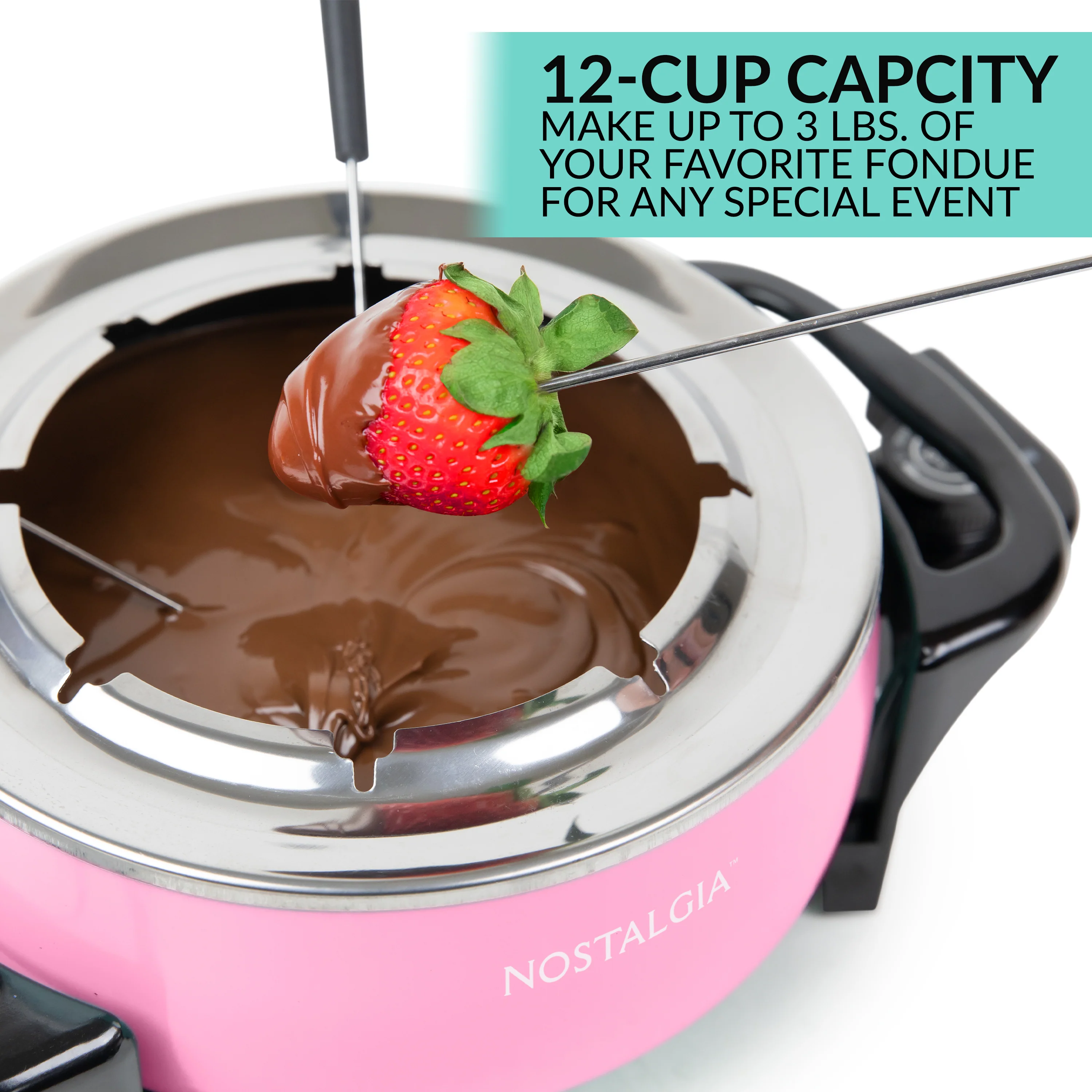 12-Cup Electric Fondue Pot, Pink - Inhomebuy