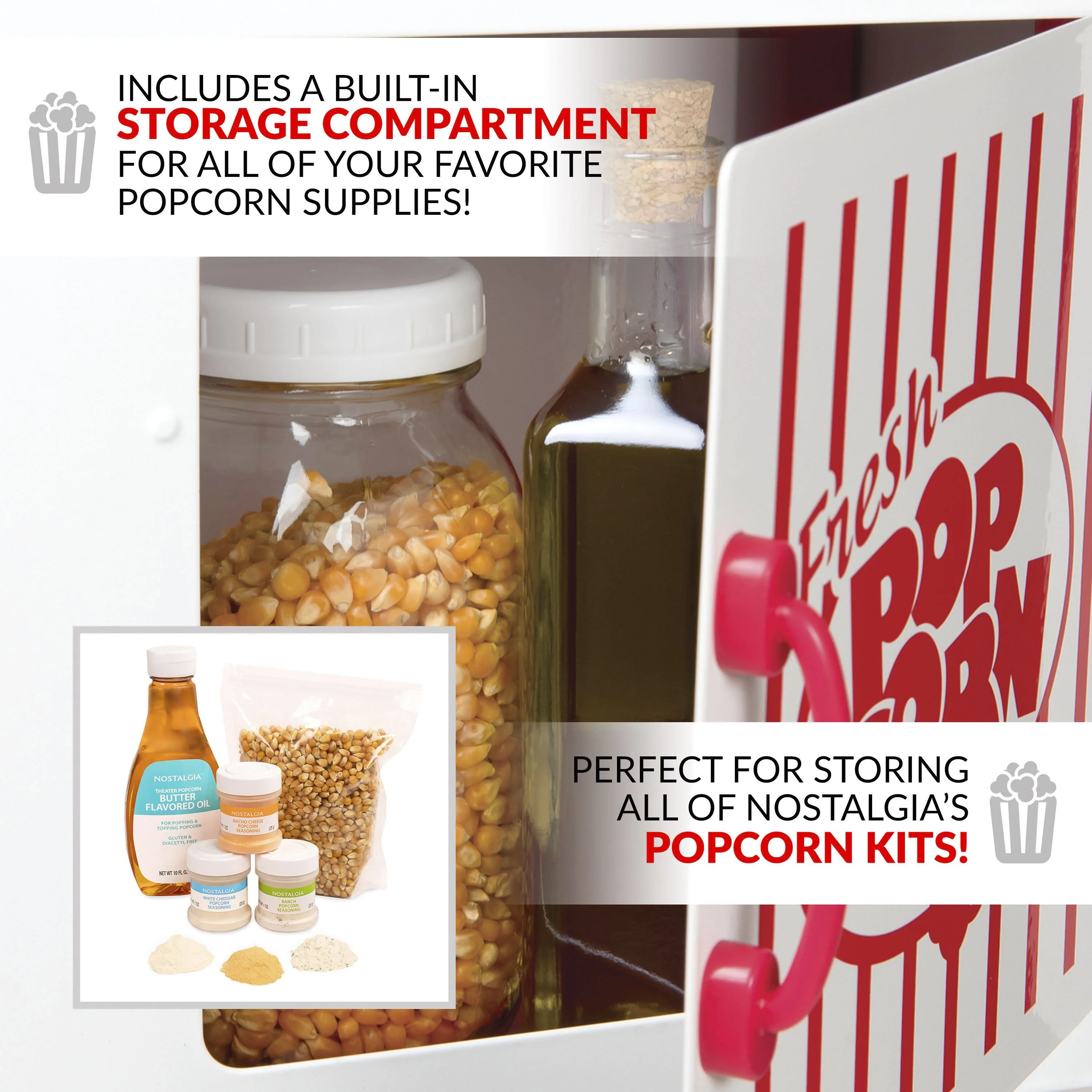 48-Inch 2.5-Oz. Popcorn Cart, Red/White - Inhomebuy