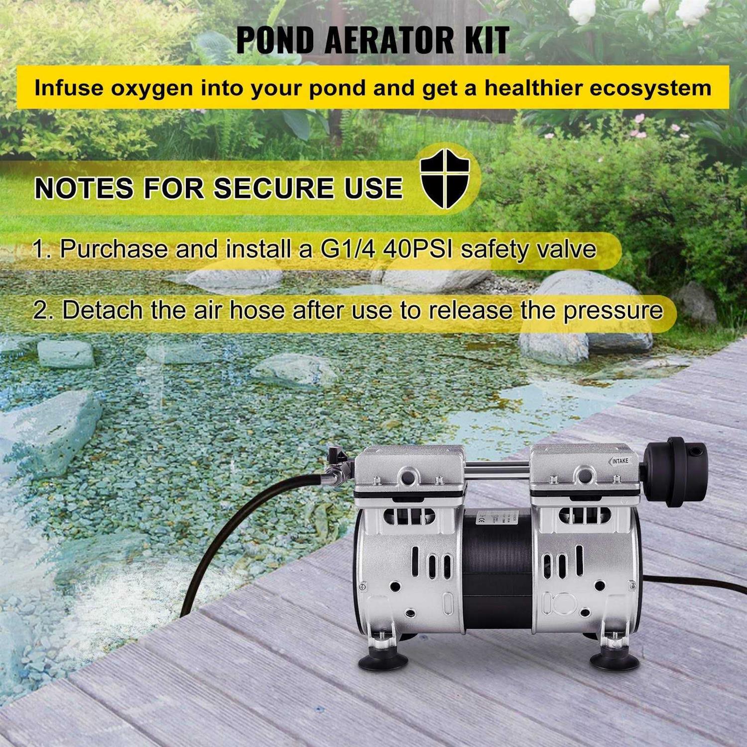 VEVOR Pond Aerator 550 W Power 5.2CFM Air Compressor Includes 3/4 HP - Inhomebuy