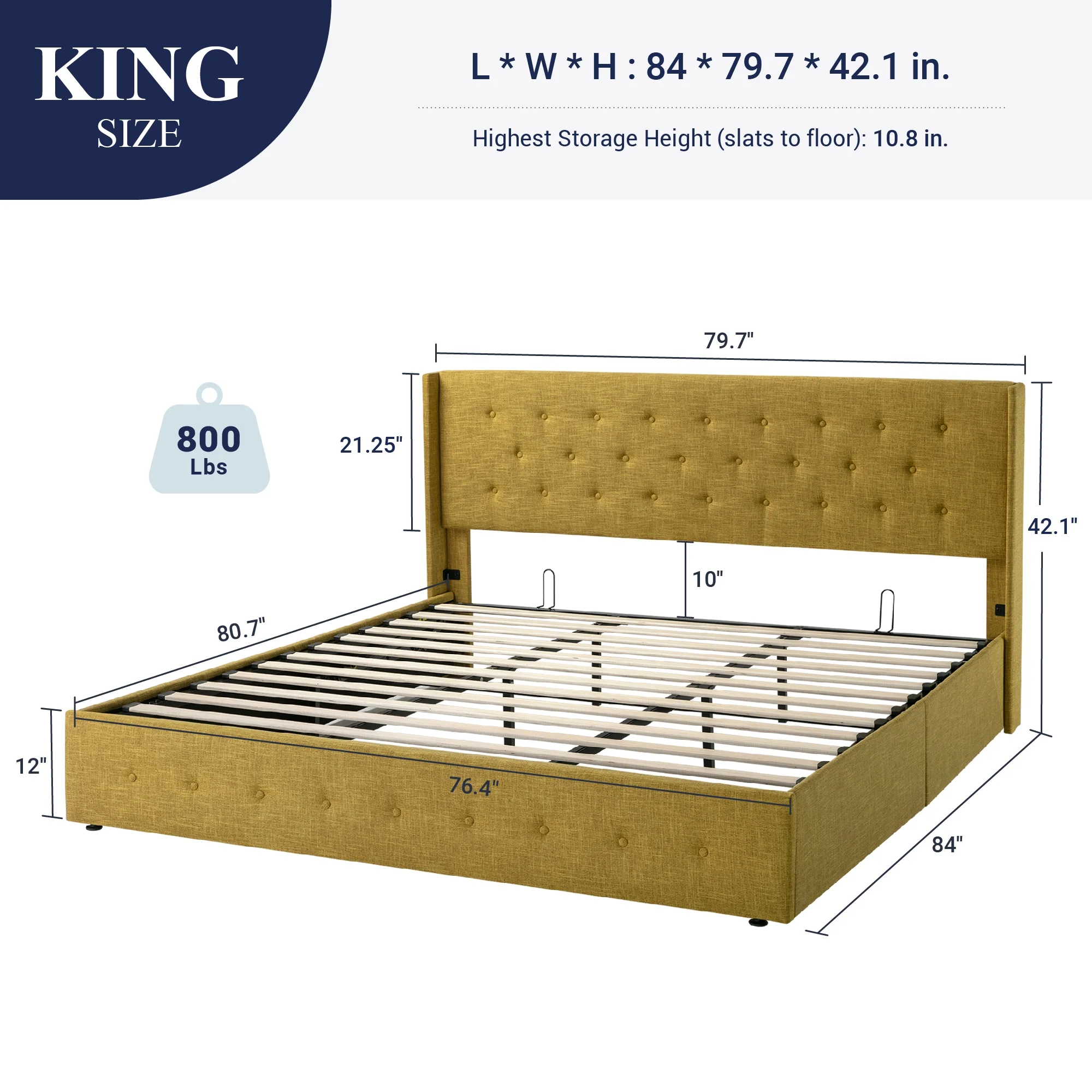 Allewie Queen Size Lift Up Platform Storage Bed Frame with Pannel Wingback Headboard, Light Beige - Inhomebuy