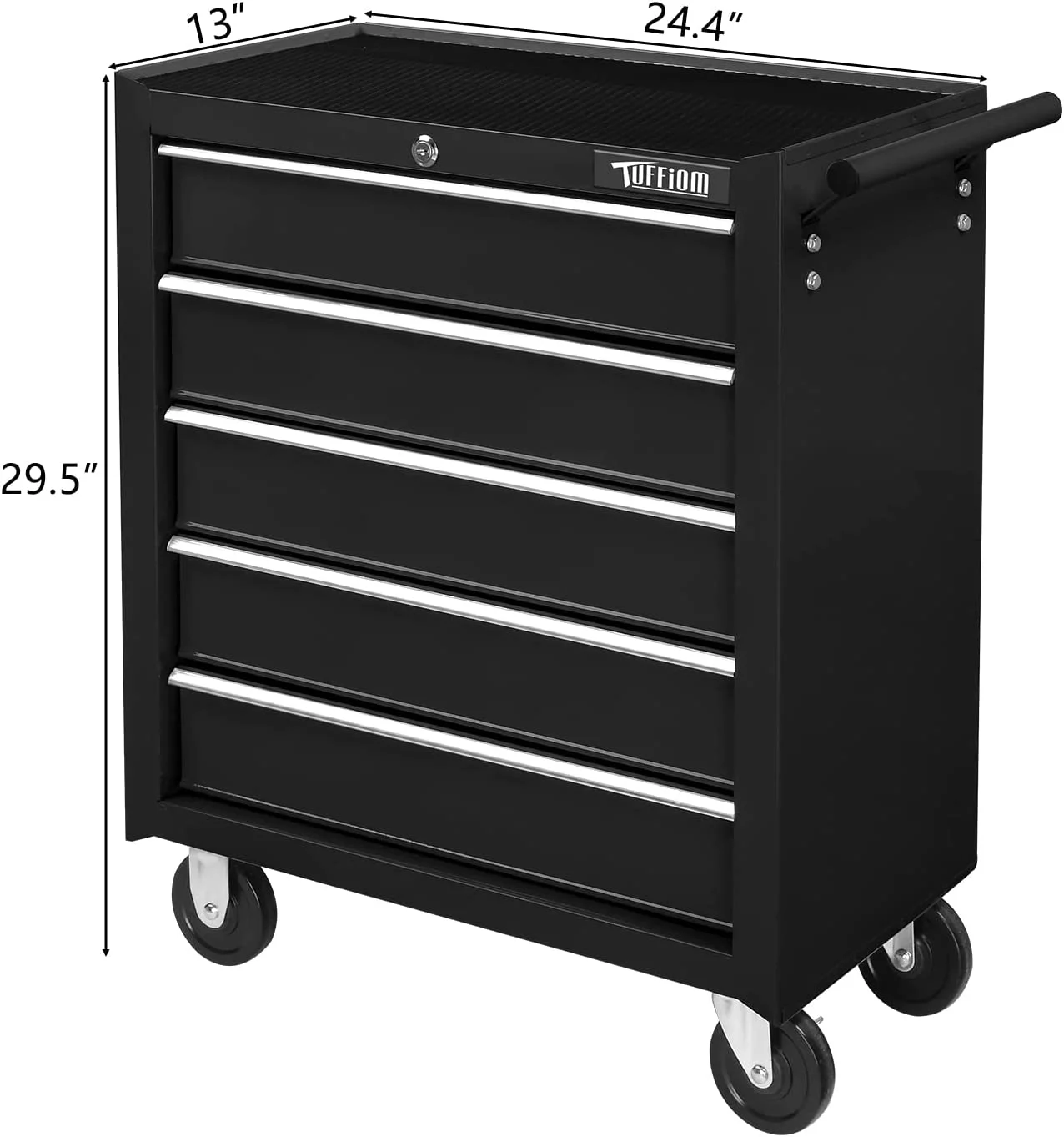 TUFFIOM 5-Drawer Rolling Tool Chest with Lock & Key, Tool Storage Organizer Box Cabinet with Wheels - Inhomebuy