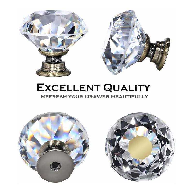 DeElf 12 PCS Clear Crystal Glass Drawer Cabinet Pulls Knobs Diamond Shape Decorative for Kitchen - Inhomebuy