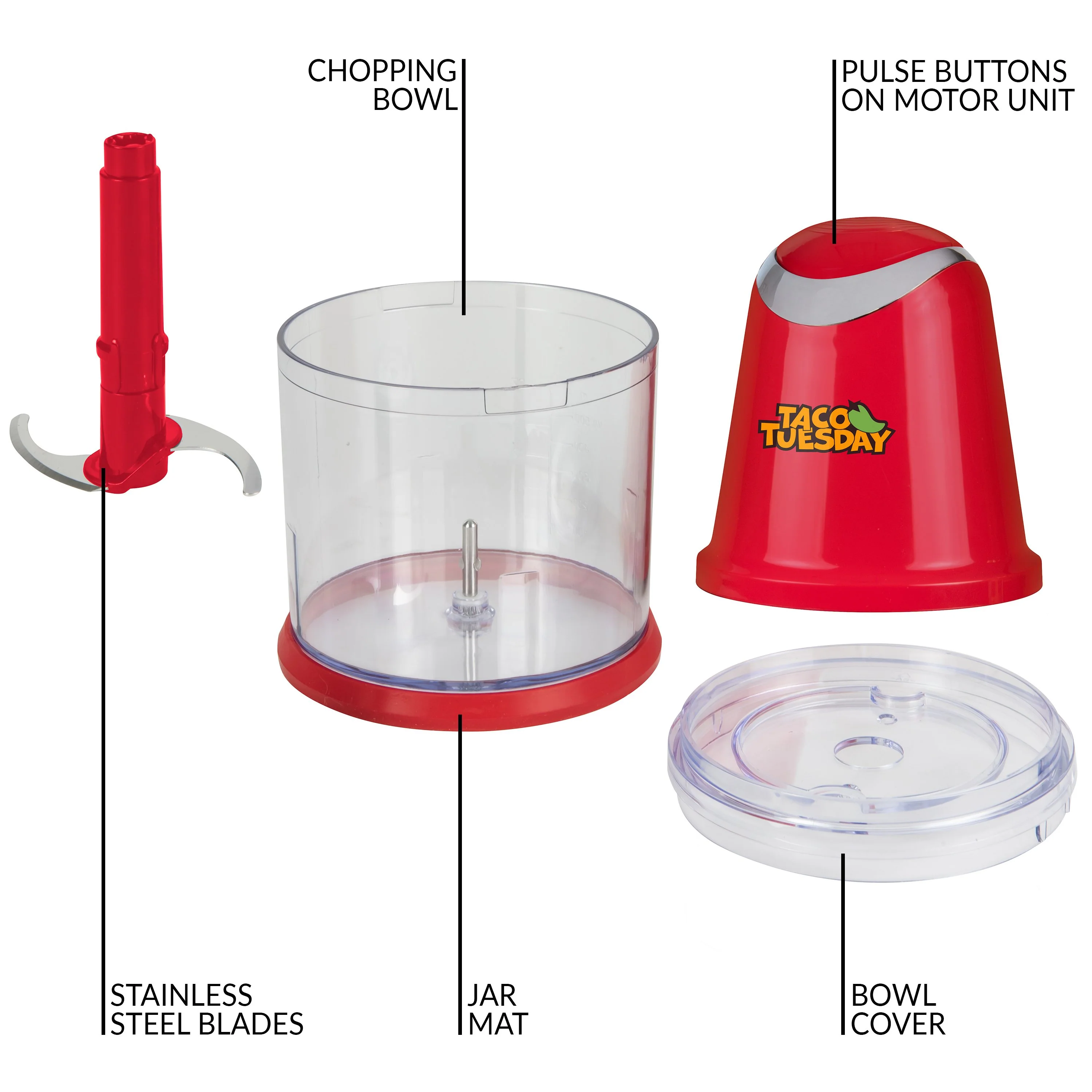 Taco Tuesday 2-Speed Salsa & Guacamole Chopper, 2 Cup Capacity - Inhomebuy