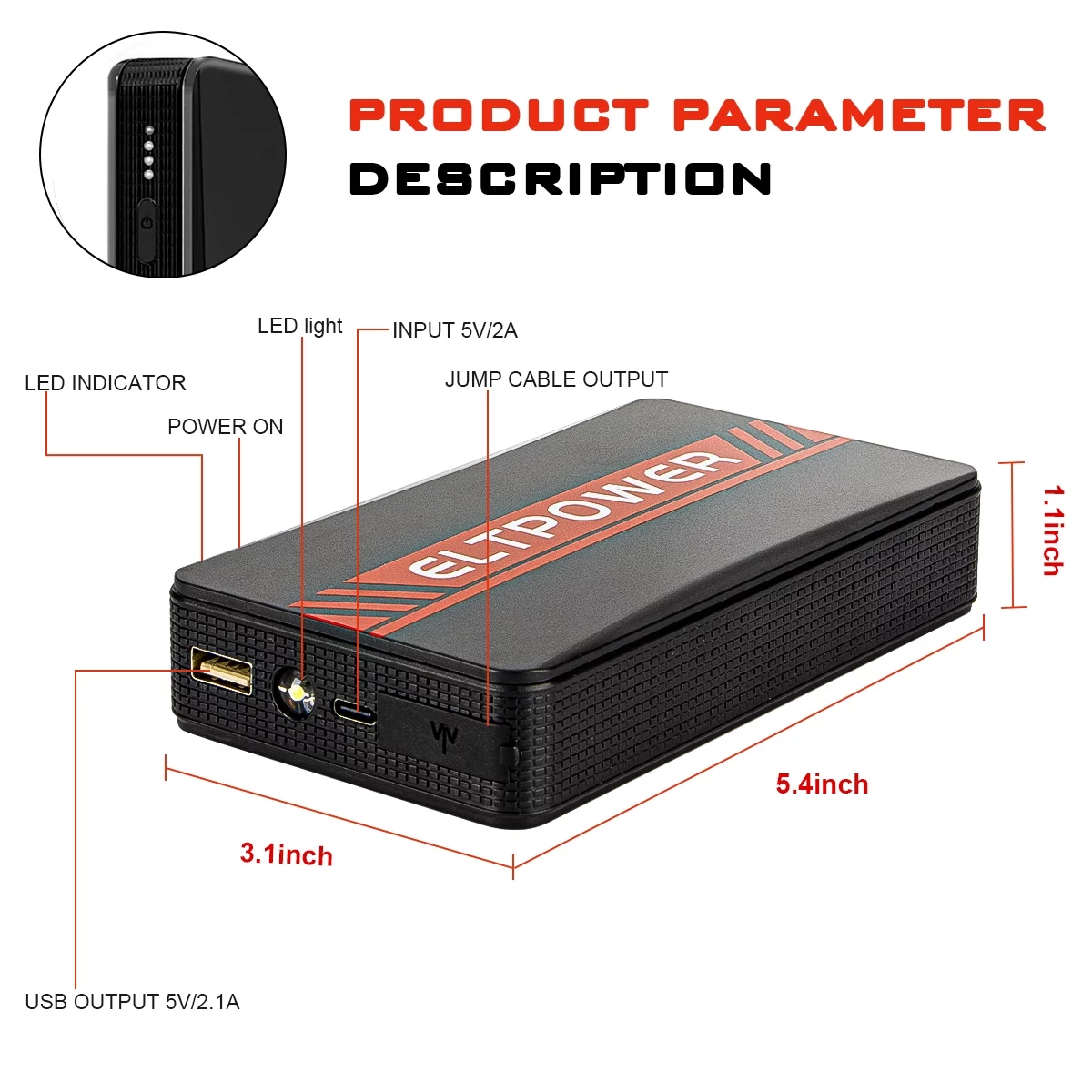 ELTPOWER 20000mAh Car Battery Jump Starter for Up to 9L Gas 7L Diesel, 2000A Peak Auto Car Jump Starter with LED and USB Quick Charge 3.0 - Inhomebuy