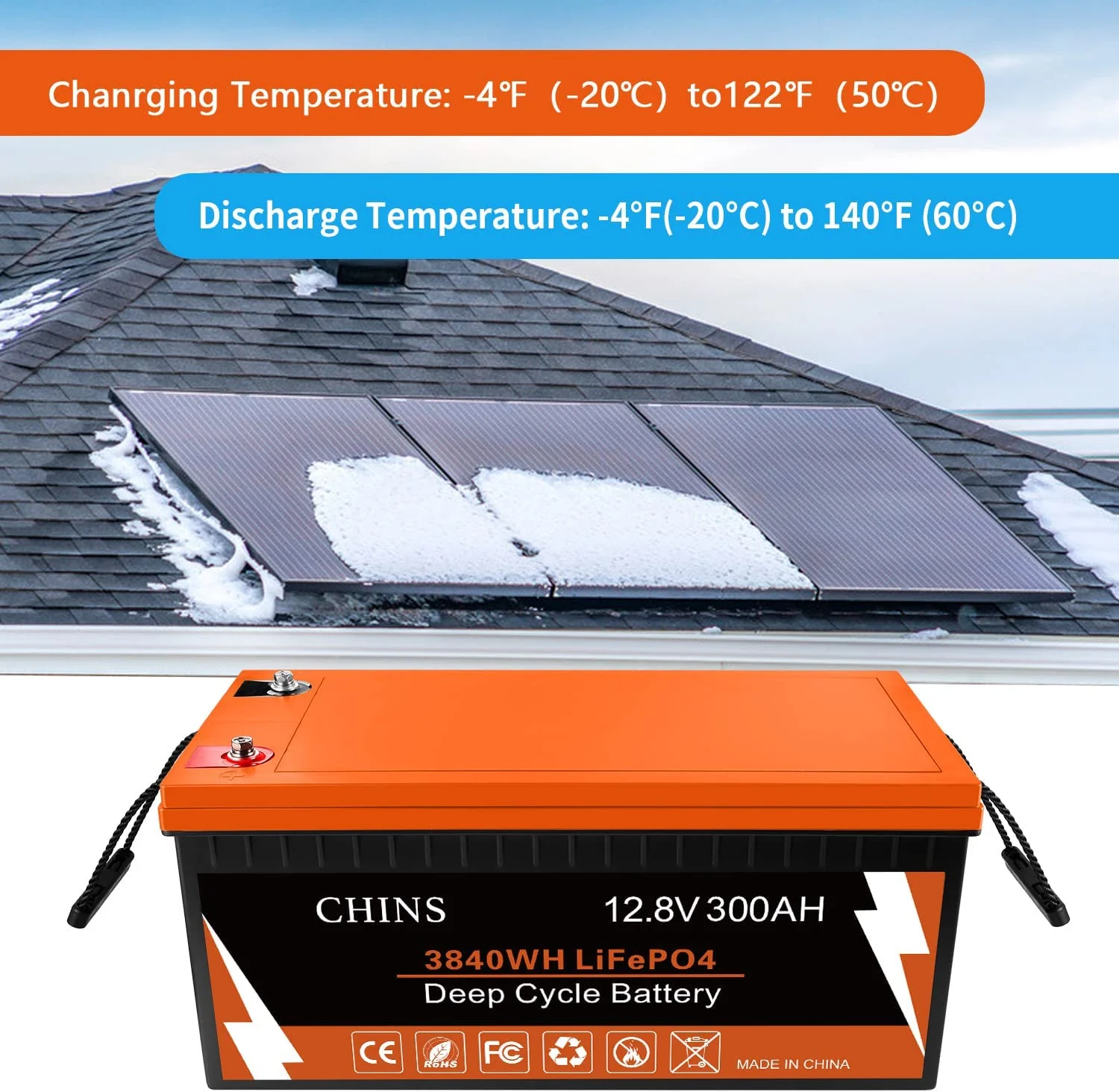 CHINS Smart LiFePO4 Lithium Iron Battery 12.8V 100Ah for Boat Fishing - Inhomebuy