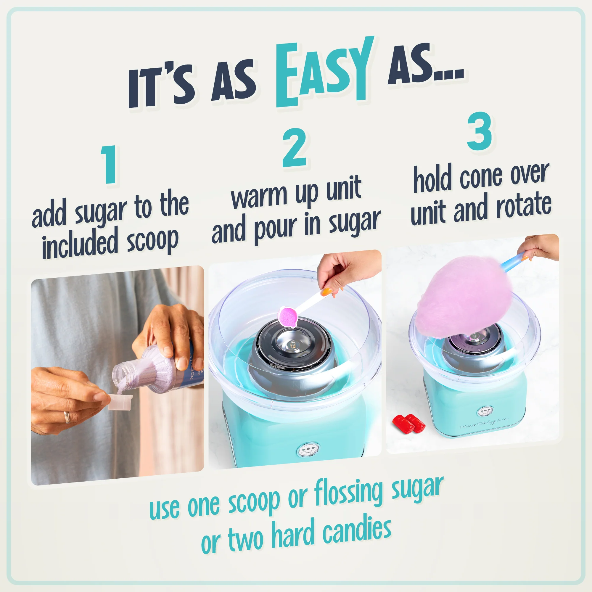 Classic Retro Hard & Sugar-Free Candy Cotton Candy Maker, Aqua - Inhomebuy